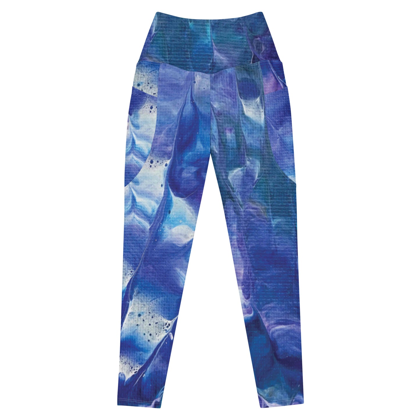 Oceanic Ripple Yoga Pants - High Rise Leggings (With Pockets)