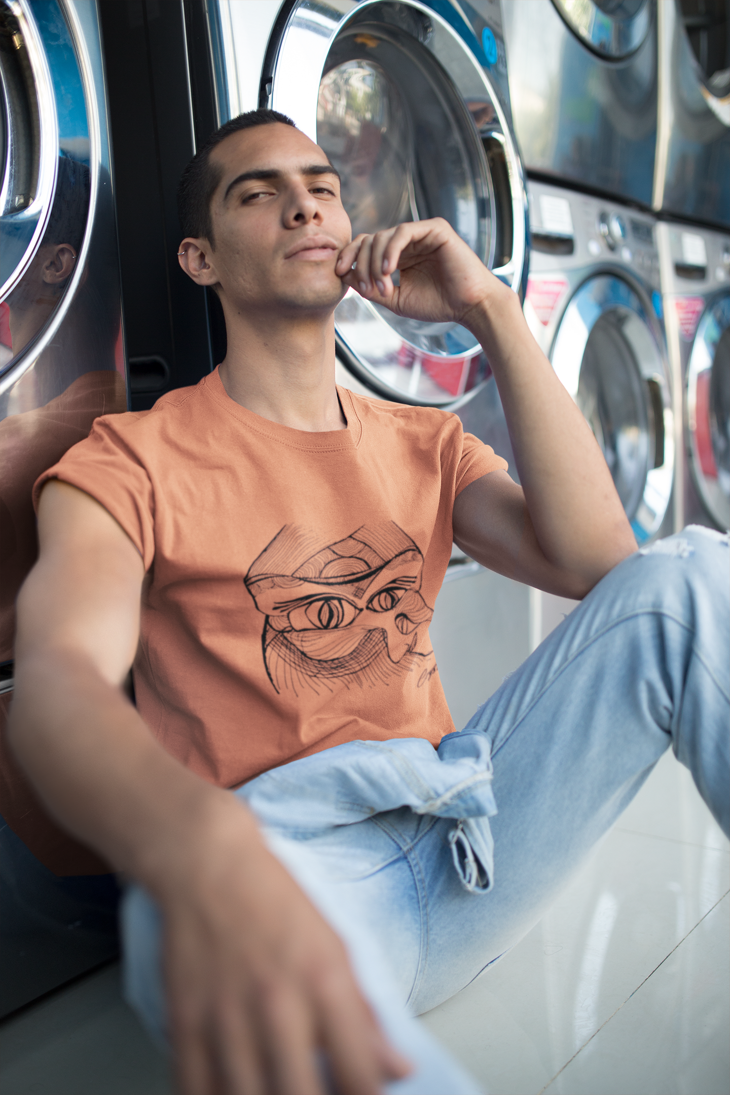 Genderless Face with Ornate Pattern and Four Eyes - Cute & Creepy "Stay Weird" Cartoon Illustration Men's classic tee