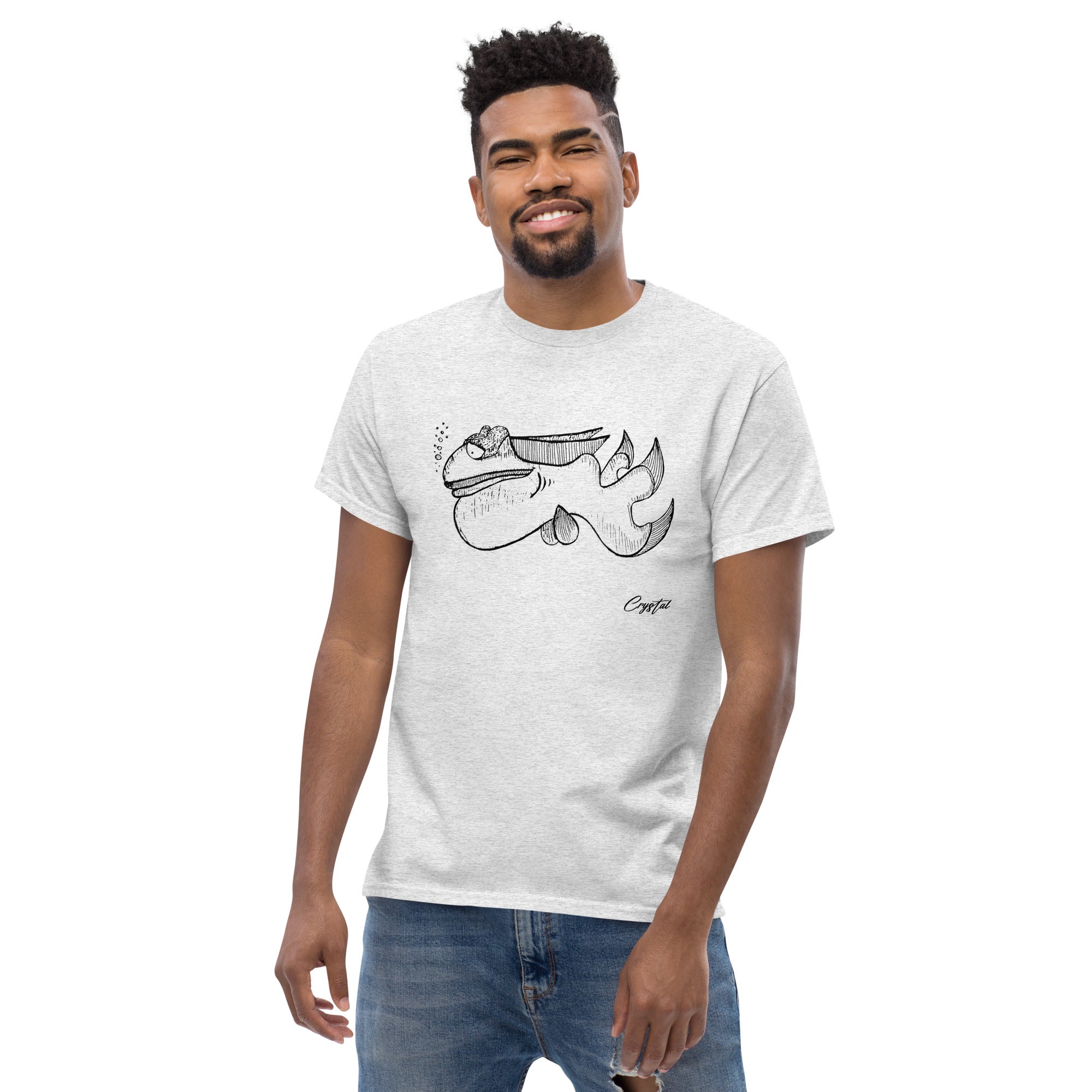 Cute Fish Underwater with Sad Eyes & Pensive Look - Cute & Creepy "Stay Weird" Cartoon Illustration Men's classic tee