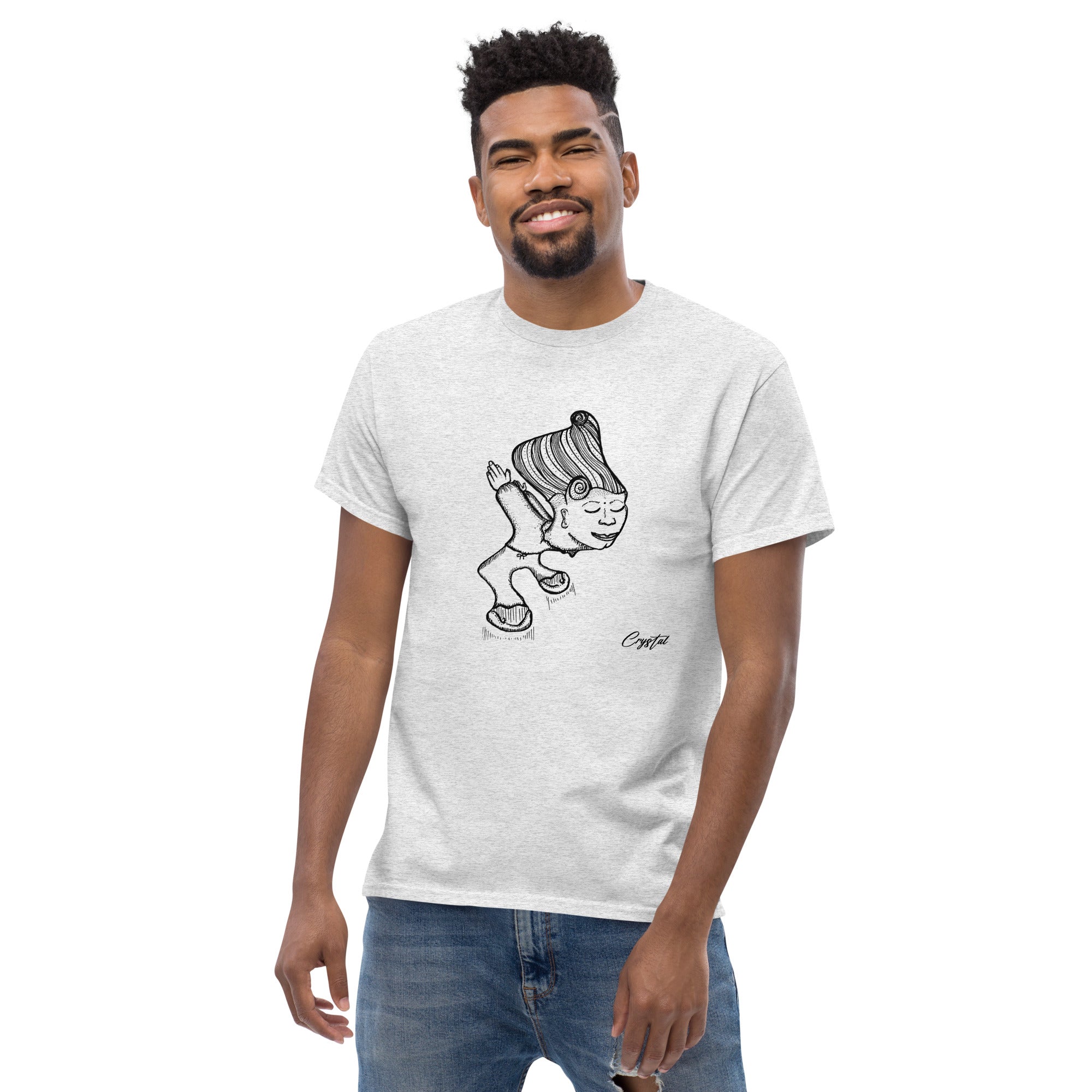 Genderless Person with Great Hair Bowing in Reverence or Gratitude - Cute & Creepy "Stay Weird" Cartoon Illustration Men's classic tee