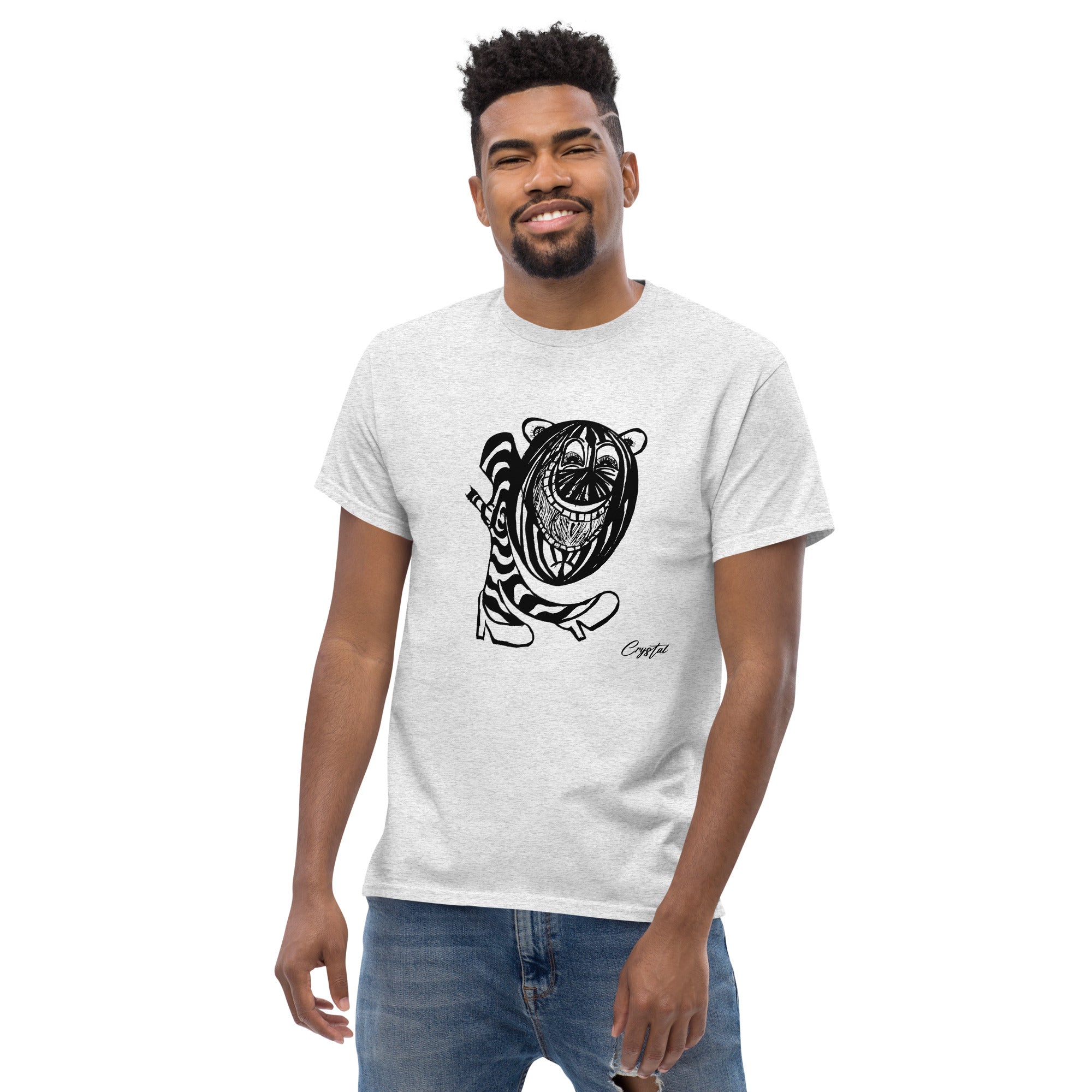 LGBTQ-Inspired Abstract Drawing of Genderless Watermellon Cat or BearInspired Character In High Heeled Shoes - Cute & Creepy "Stay Weird" Cartoon Illustration Men's classic tee