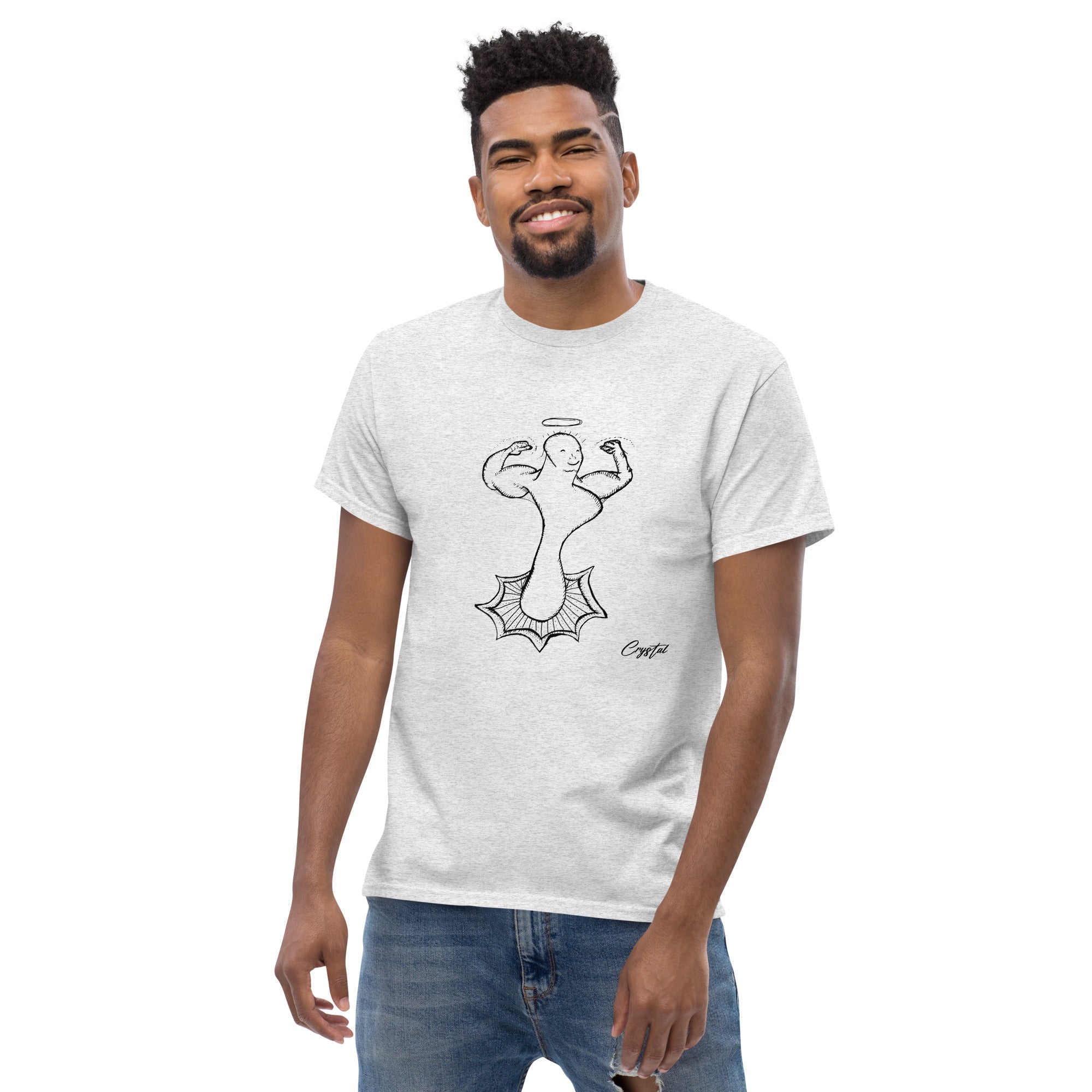 Genderless Powerful Man or Woman Flexing Biceps With A Proud Chest - Cute & Creepy "Stay Weird" Cartoon Illustration Men's classic tee