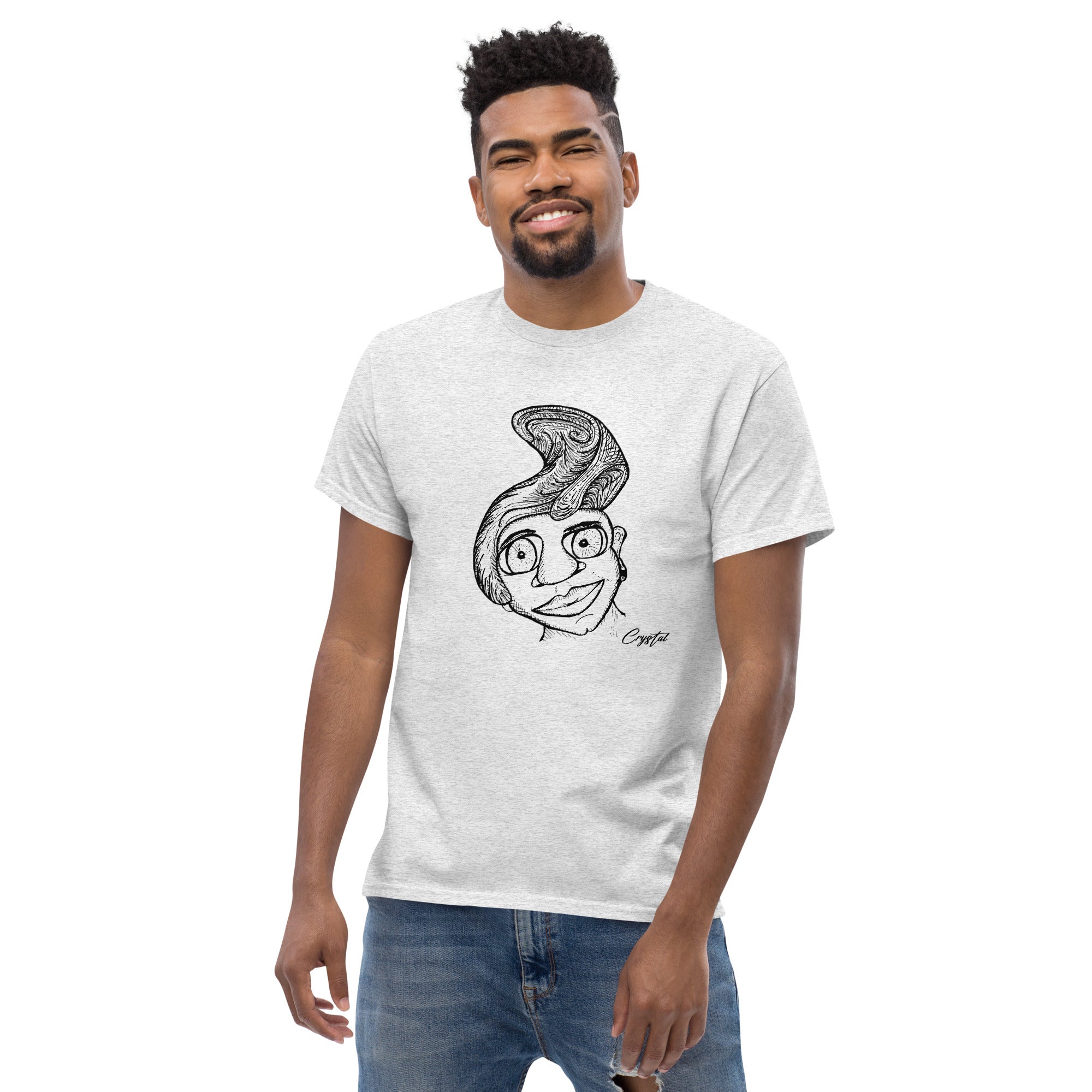 Genderless Person with Great Hair and Big Eyes - Cute & Creepy "Stay Weird" Cartoon Illustration Men's classic tee