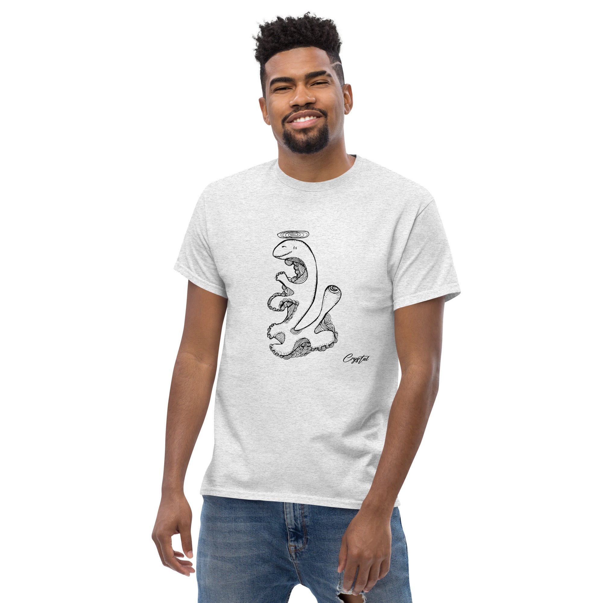 Dinosaur Walking with Halo - Cute & Creepy "Stay Weird" Cartoon Illustration Men's classic tee