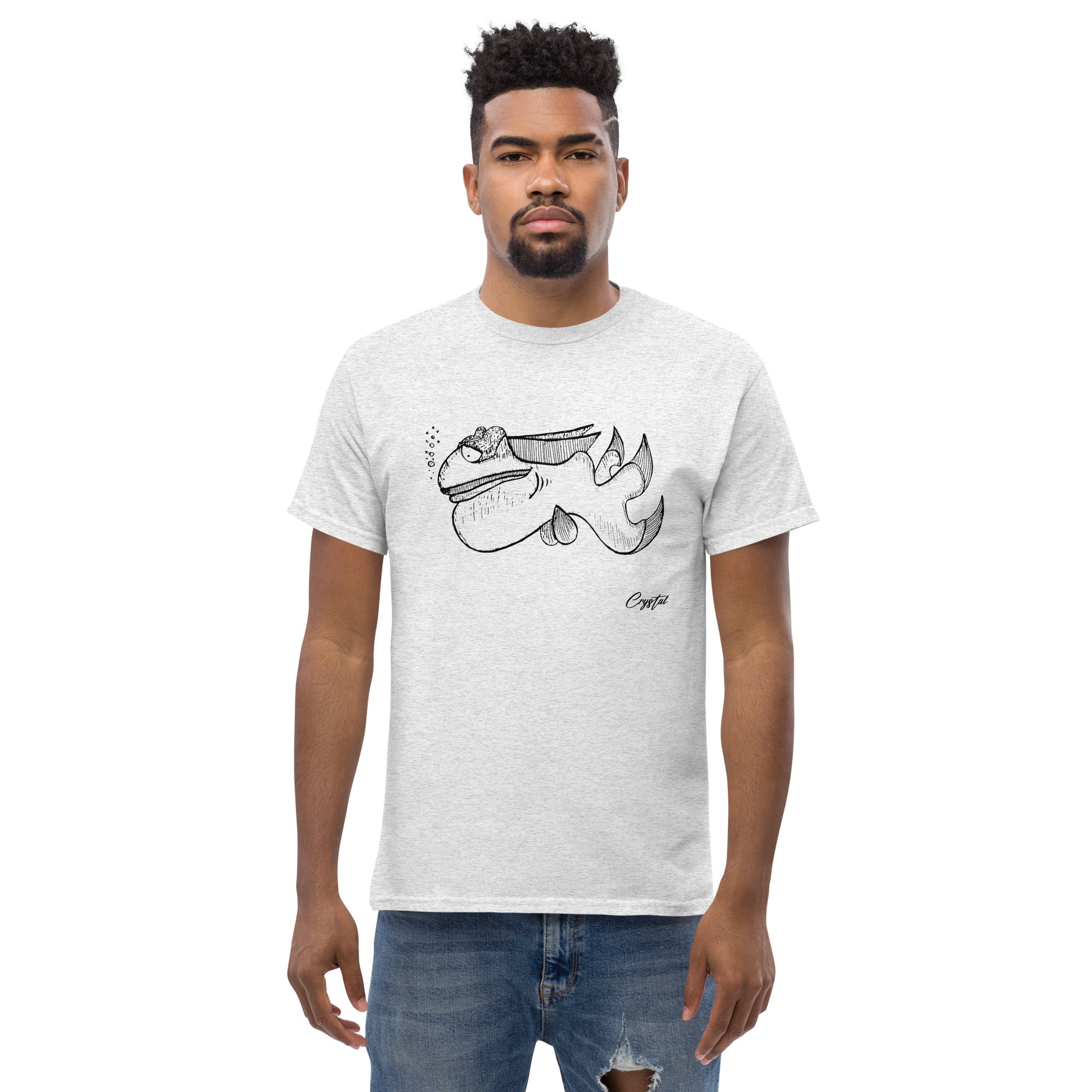 Cute Fish Underwater with Sad Eyes & Pensive Look - Cute & Creepy "Stay Weird" Cartoon Illustration Men's classic tee