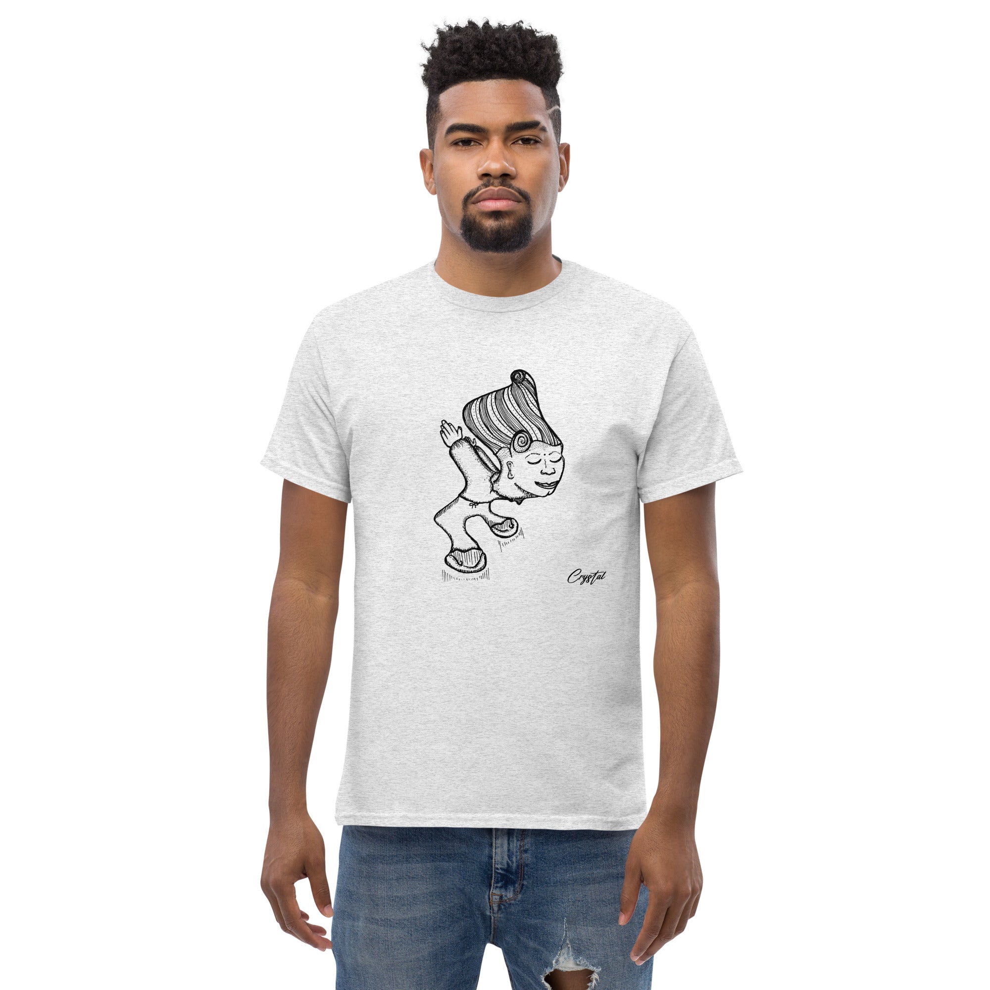 Genderless Person with Great Hair Bowing in Reverence or Gratitude - Cute & Creepy "Stay Weird" Cartoon Illustration Men's classic tee