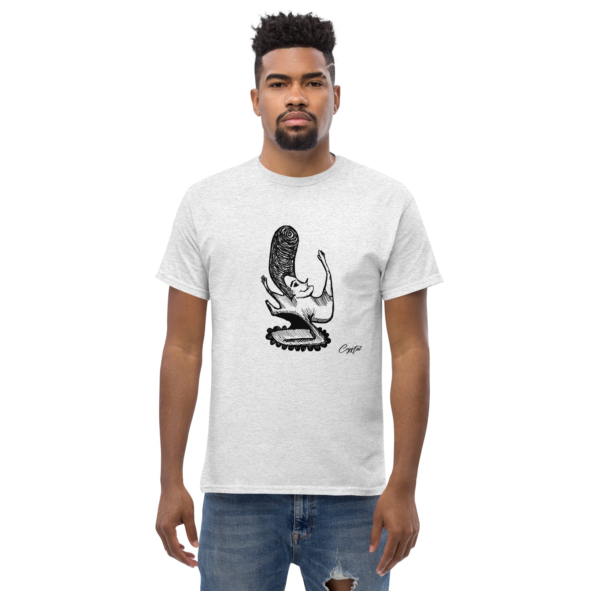 LGBTQ-Inspired Abstract Drawing of Genderless Man or Woman with Big Hair Smiling and Holding A Dancing Pose - Cute & Creepy "Stay Weird" Cartoon Illustration Men's classic tee