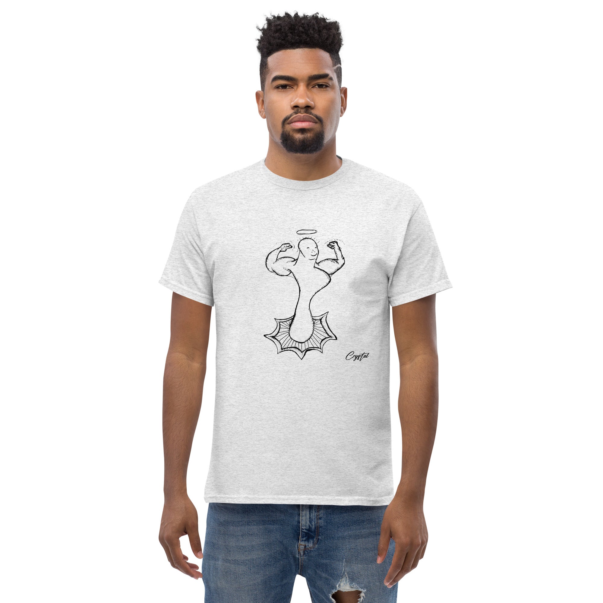Genderless Powerful Man or Woman Flexing Biceps With A Proud Chest - Cute & Creepy "Stay Weird" Cartoon Illustration Men's classic tee