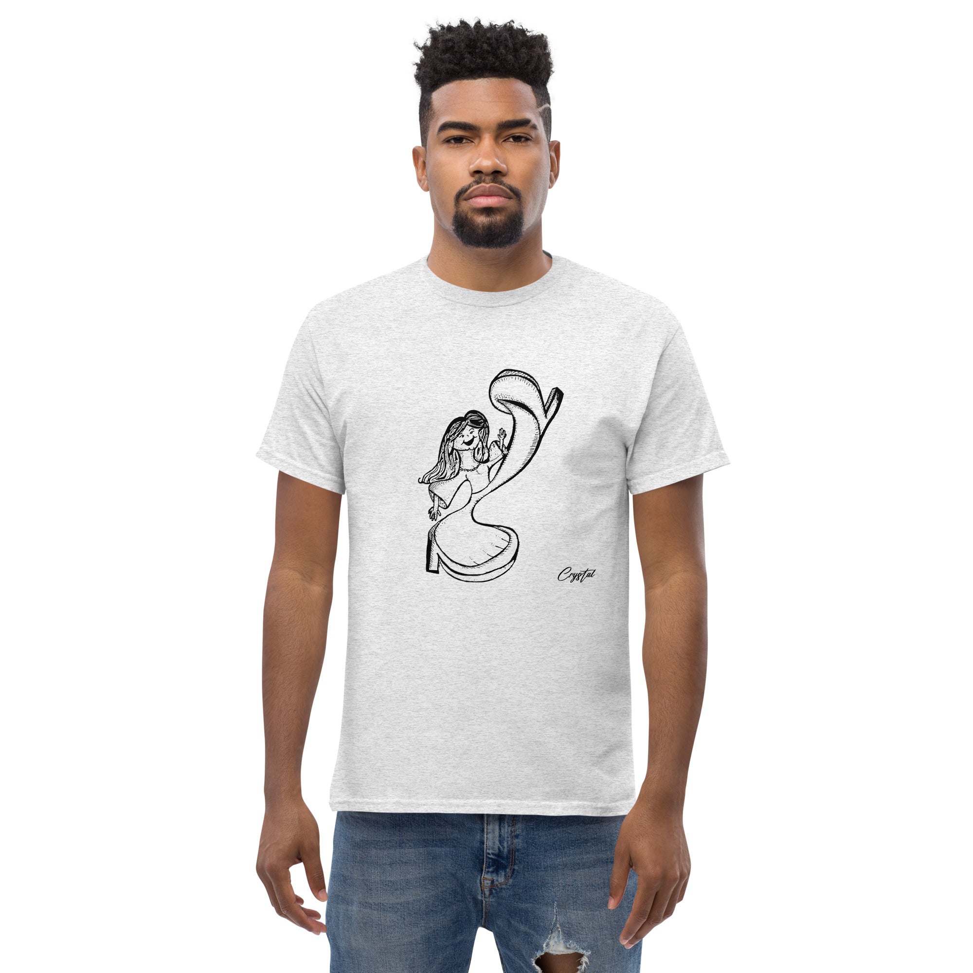 Happy Girl or Woman Dancing and Kicking - Cute & Creepy "Stay Weird" Cartoon Illustration Men's classic tee