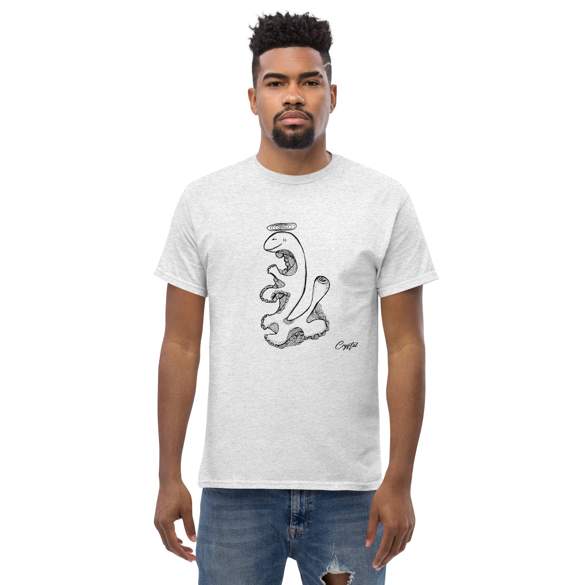 Dinosaur Walking with Halo - Cute & Creepy "Stay Weird" Cartoon Illustration Men's classic tee