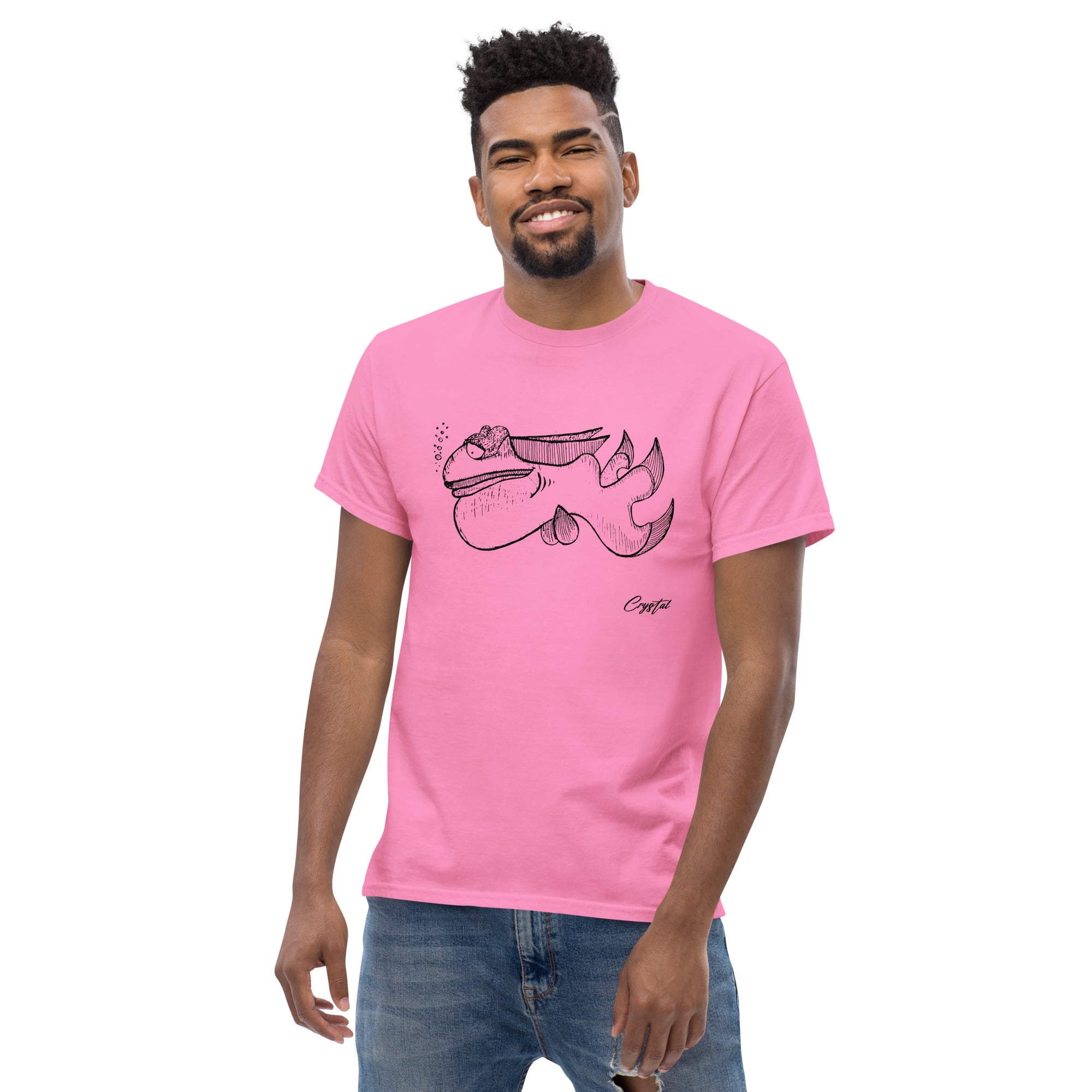 Cute Fish Underwater with Sad Eyes & Pensive Look - Cute & Creepy "Stay Weird" Cartoon Illustration Men's classic tee