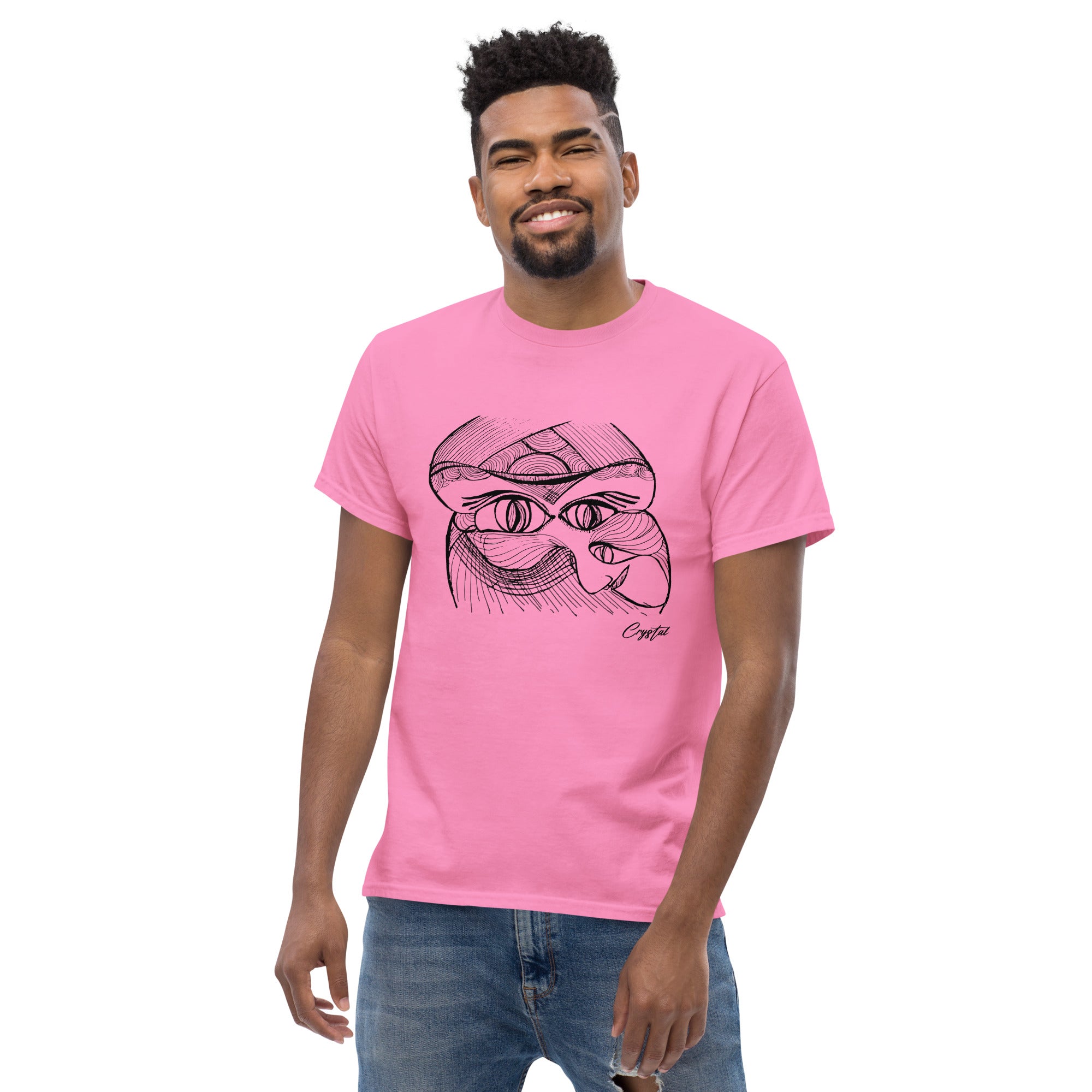 Genderless Face with Ornate Pattern and Four Eyes - Cute & Creepy "Stay Weird" Cartoon Illustration Men's classic tee