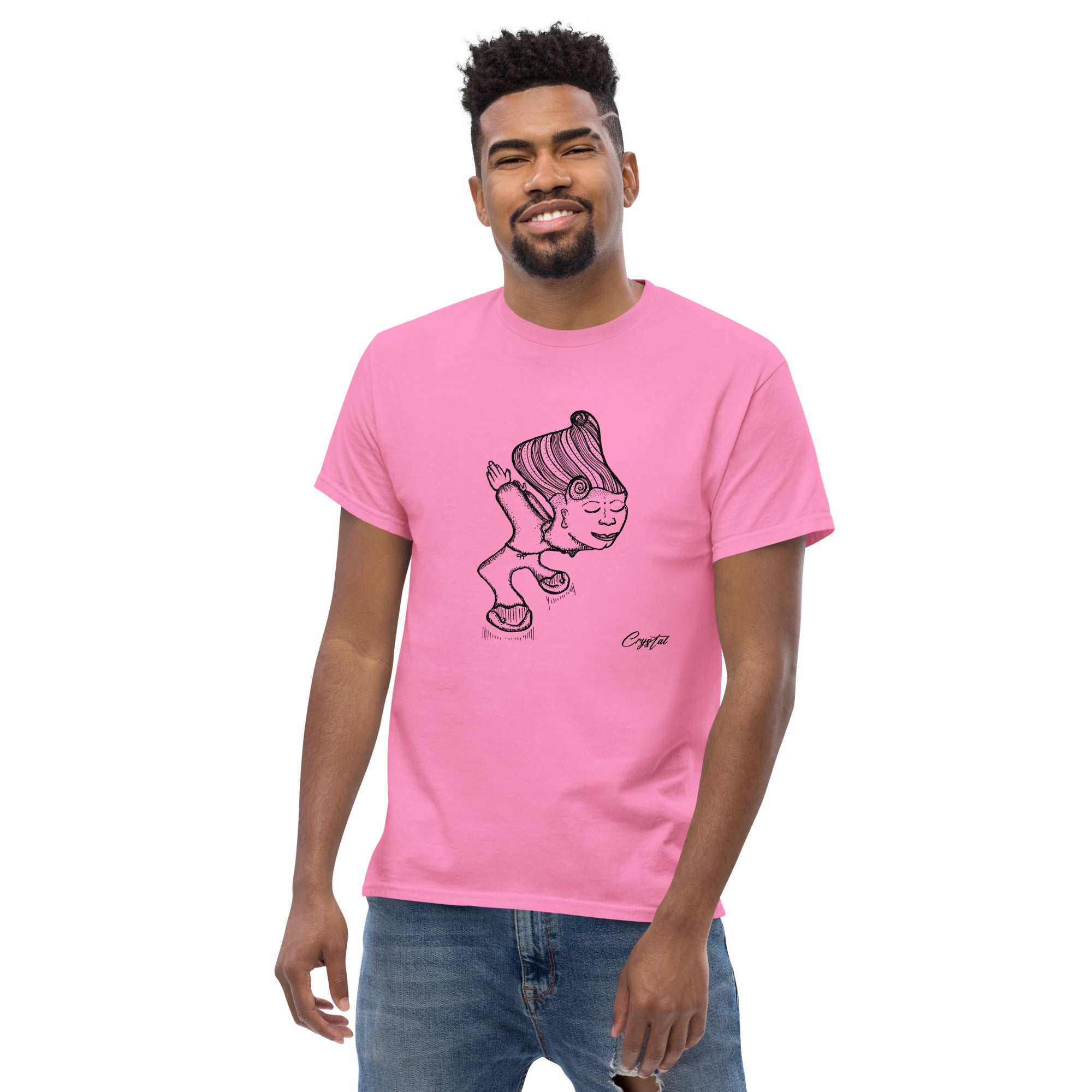 Genderless Person with Great Hair Bowing in Reverence or Gratitude - Cute & Creepy "Stay Weird" Cartoon Illustration Men's classic tee