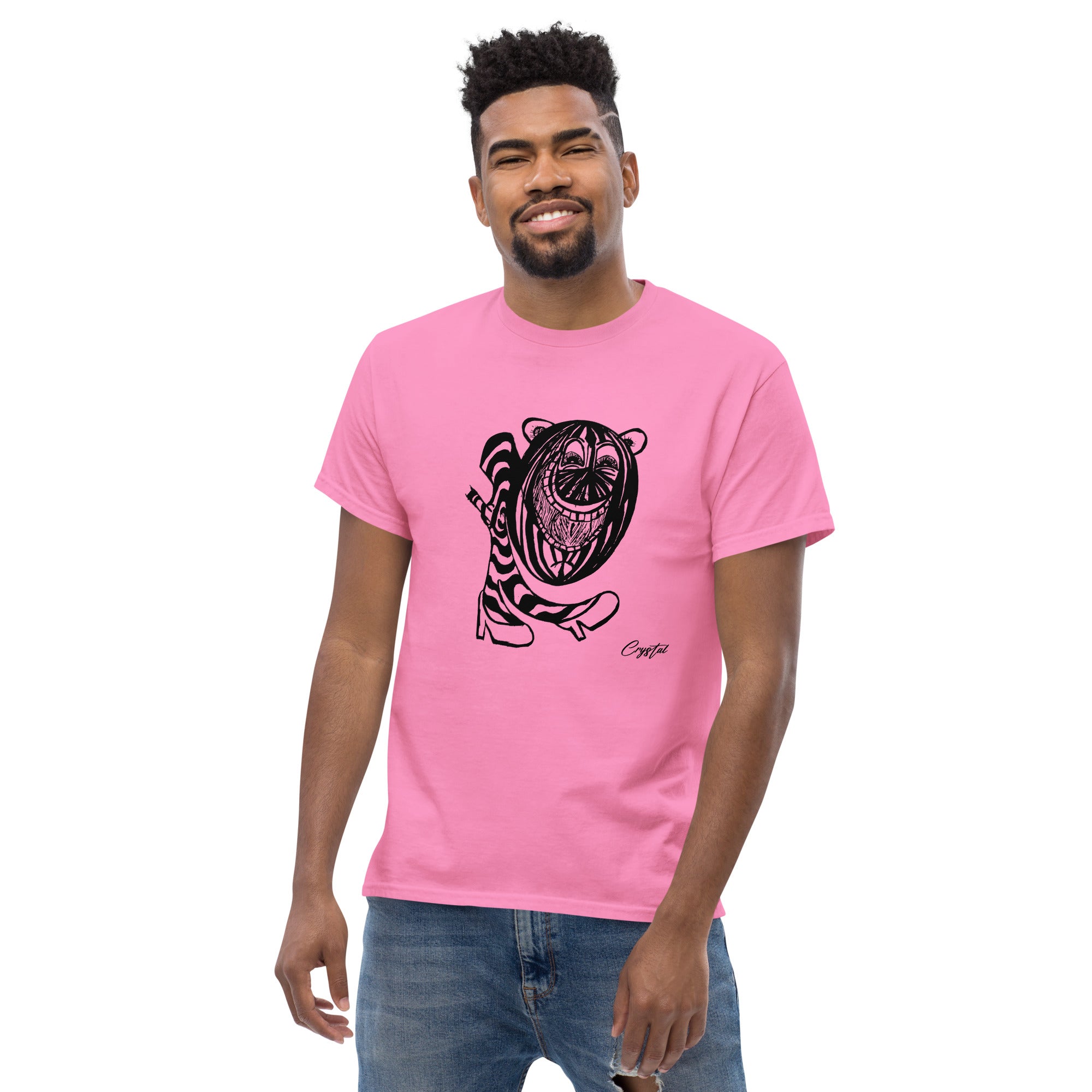 LGBTQ-Inspired Abstract Drawing of Genderless Watermellon Cat or BearInspired Character In High Heeled Shoes - Cute & Creepy "Stay Weird" Cartoon Illustration Men's classic tee