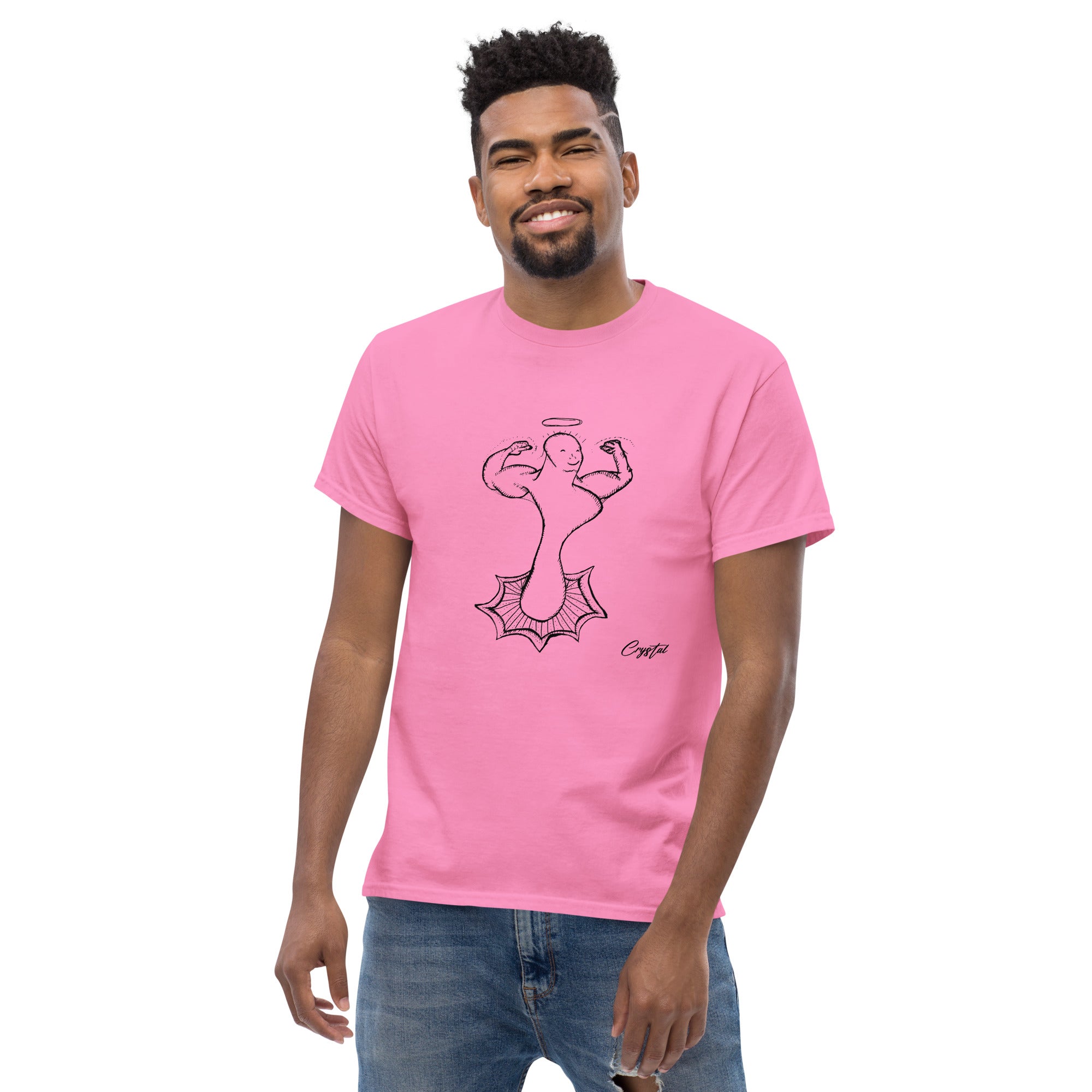Genderless Powerful Man or Woman Flexing Biceps With A Proud Chest - Cute & Creepy "Stay Weird" Cartoon Illustration Men's classic tee