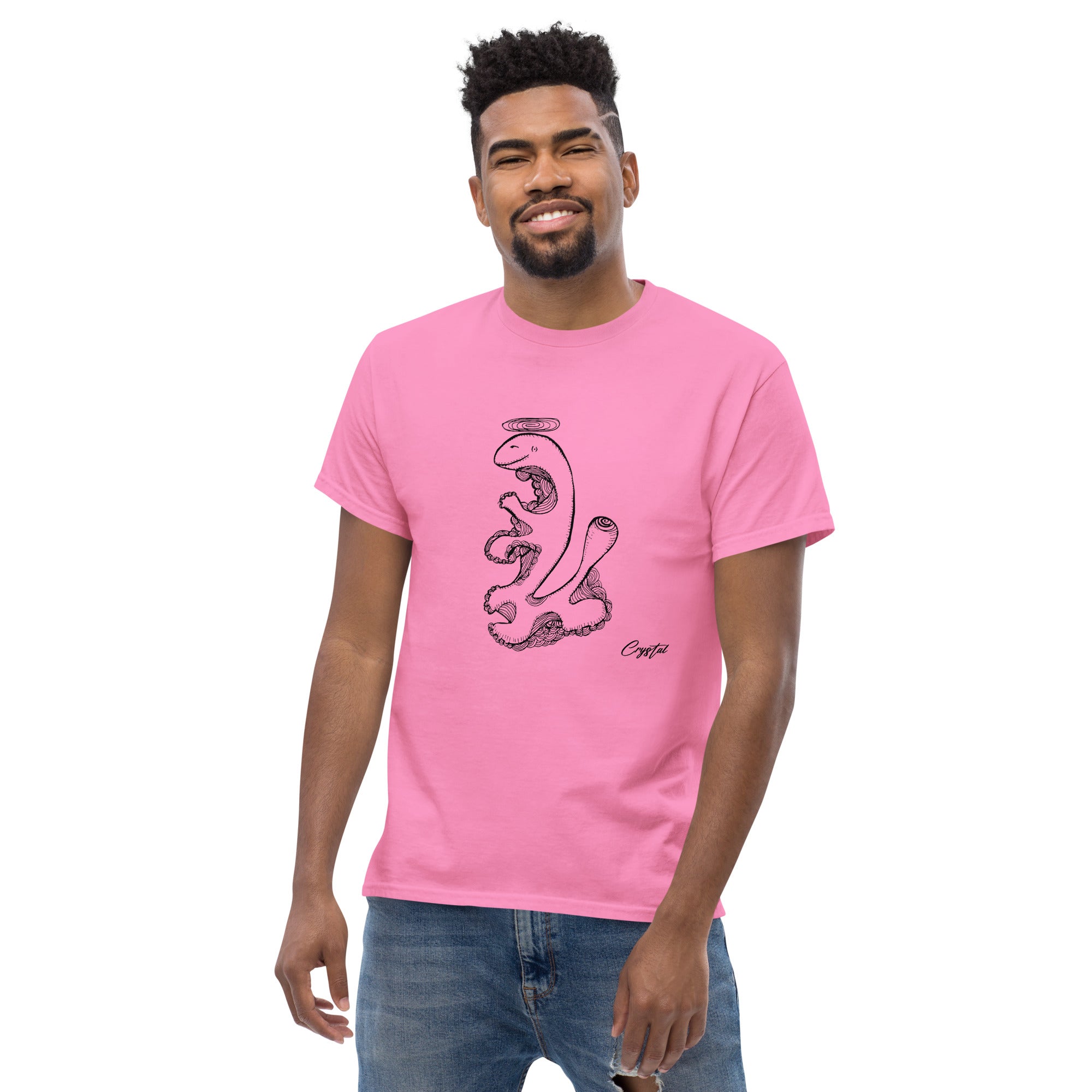 Dinosaur Walking with Halo - Cute & Creepy "Stay Weird" Cartoon Illustration Men's classic tee