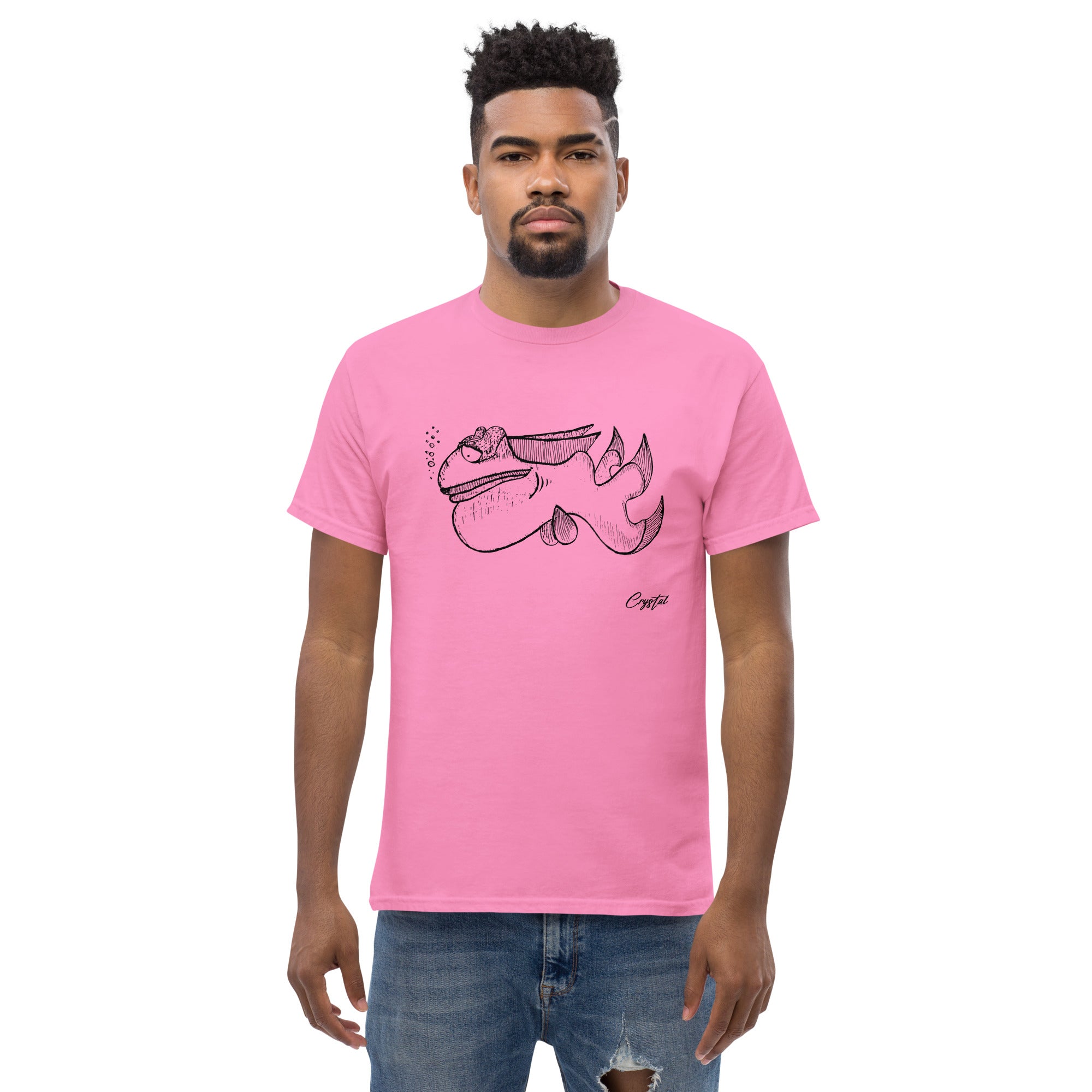 Cute Fish Underwater with Sad Eyes & Pensive Look - Cute & Creepy "Stay Weird" Cartoon Illustration Men's classic tee
