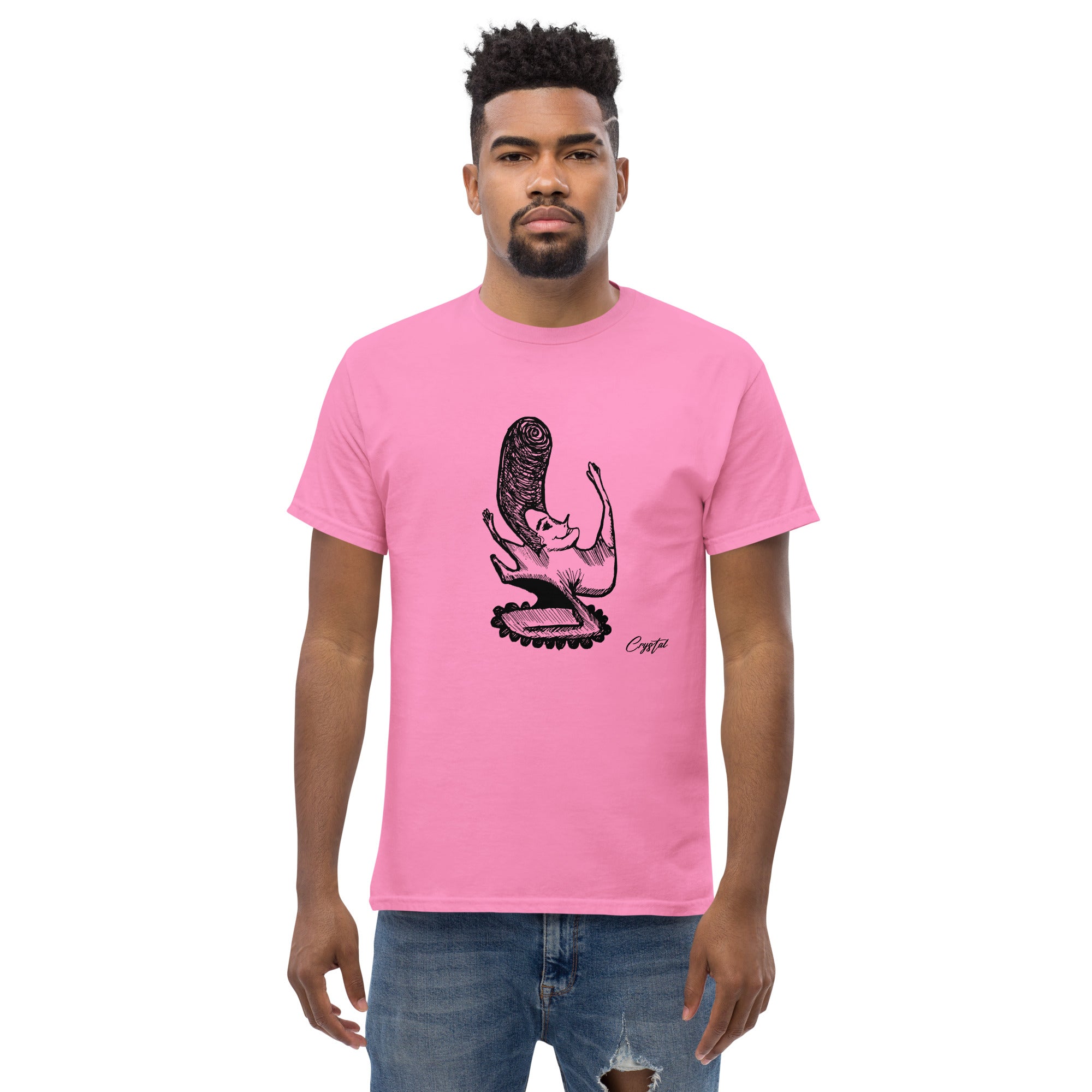 LGBTQ-Inspired Abstract Drawing of Genderless Man or Woman with Big Hair Smiling and Holding A Dancing Pose - Cute & Creepy "Stay Weird" Cartoon Illustration Men's classic tee