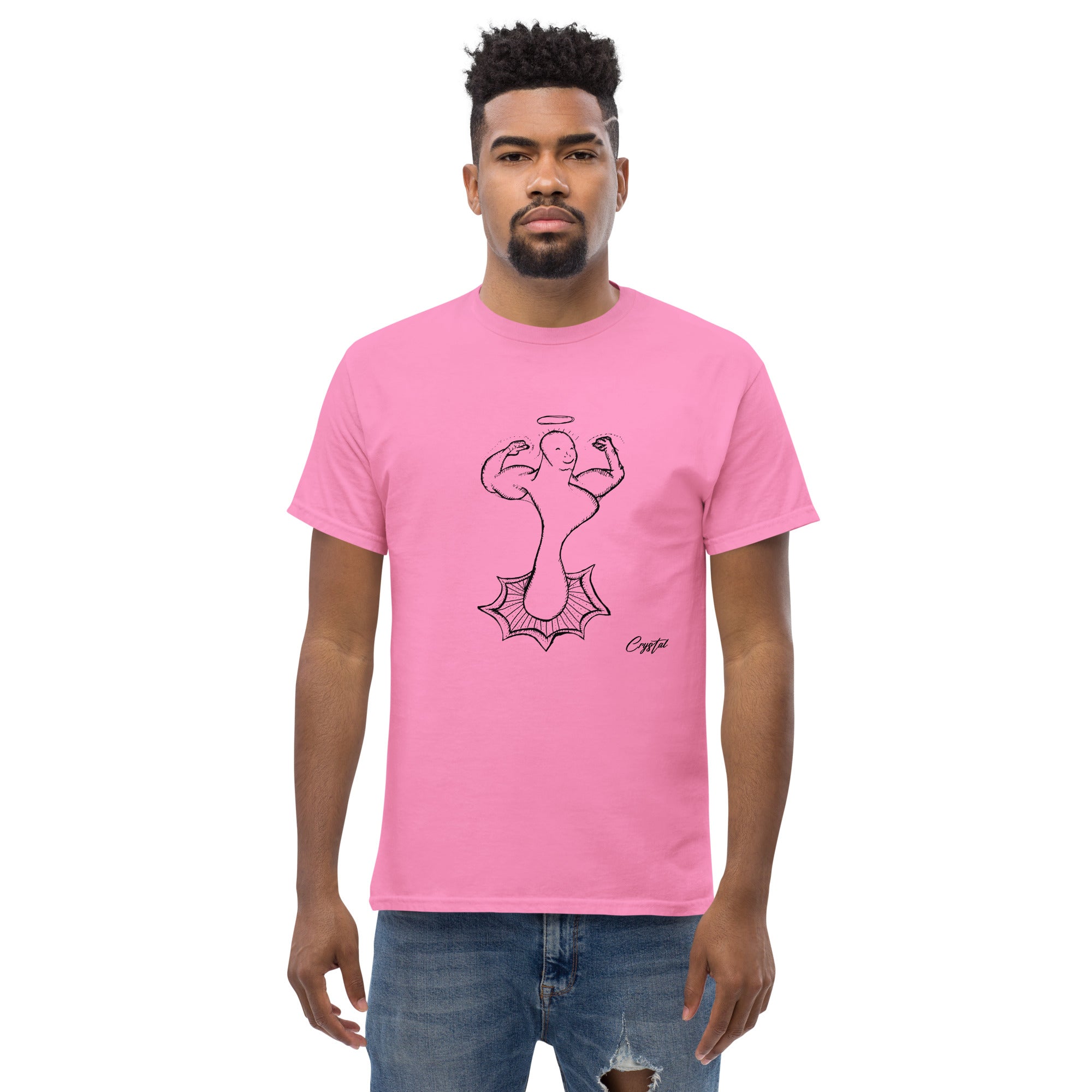 Genderless Powerful Man or Woman Flexing Biceps With A Proud Chest - Cute & Creepy "Stay Weird" Cartoon Illustration Men's classic tee