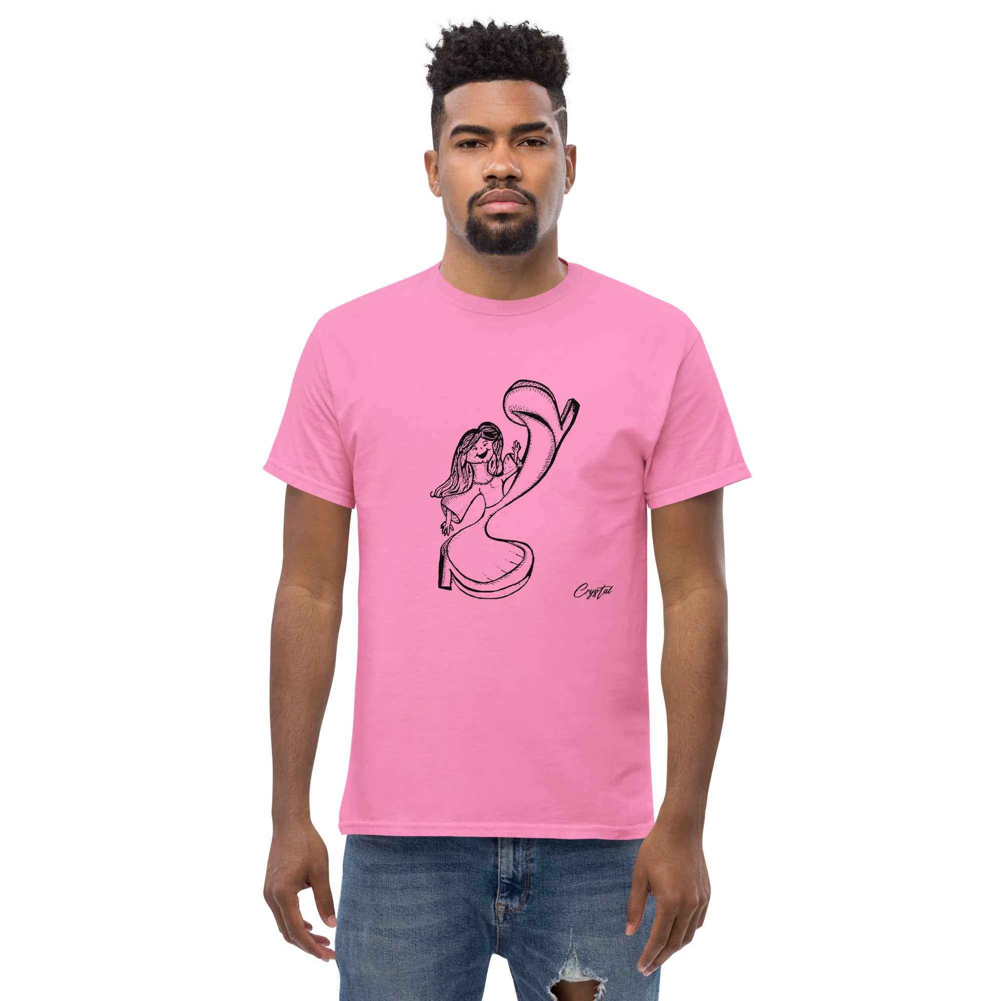 Happy Girl or Woman Dancing and Kicking - Cute & Creepy "Stay Weird" Cartoon Illustration Men's classic tee