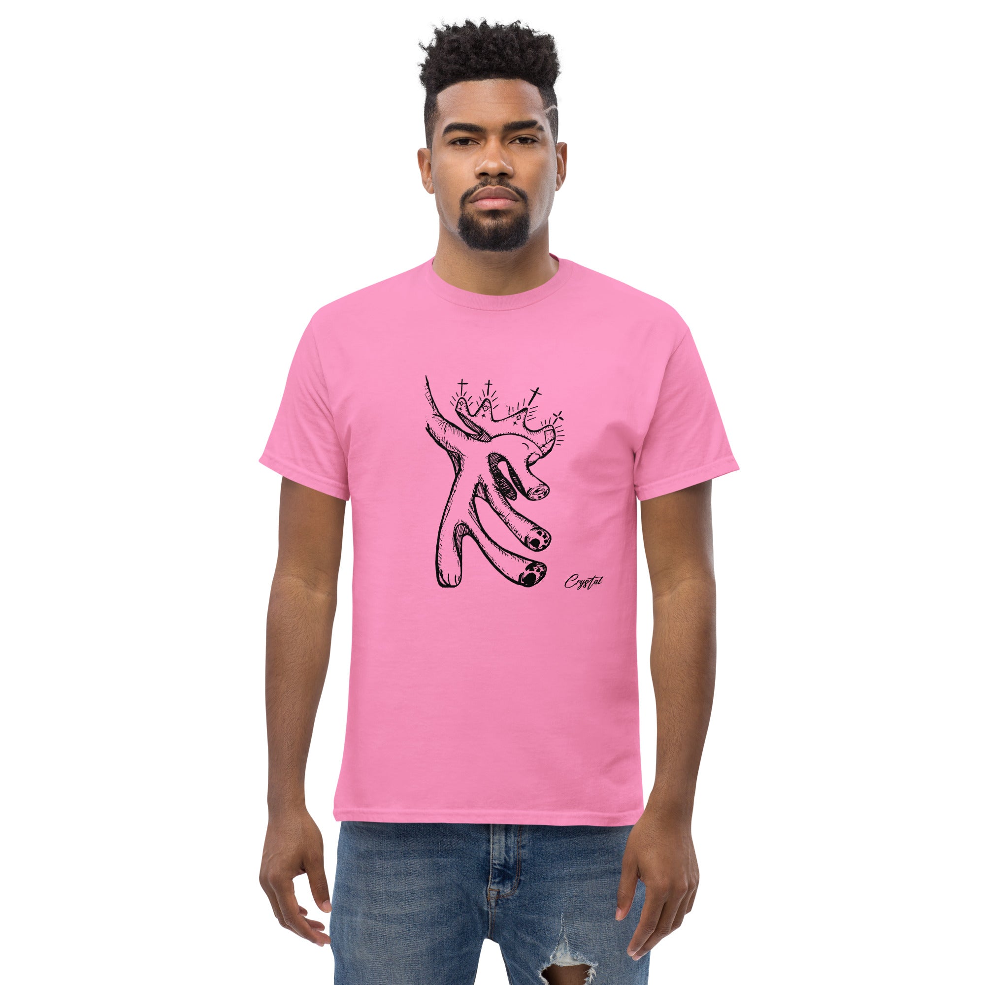 Happy "Pig" Dinosaur Dancing with Crown - Cute & Creepy "Stay Weird" Cartoon Illustration Men's classic tee