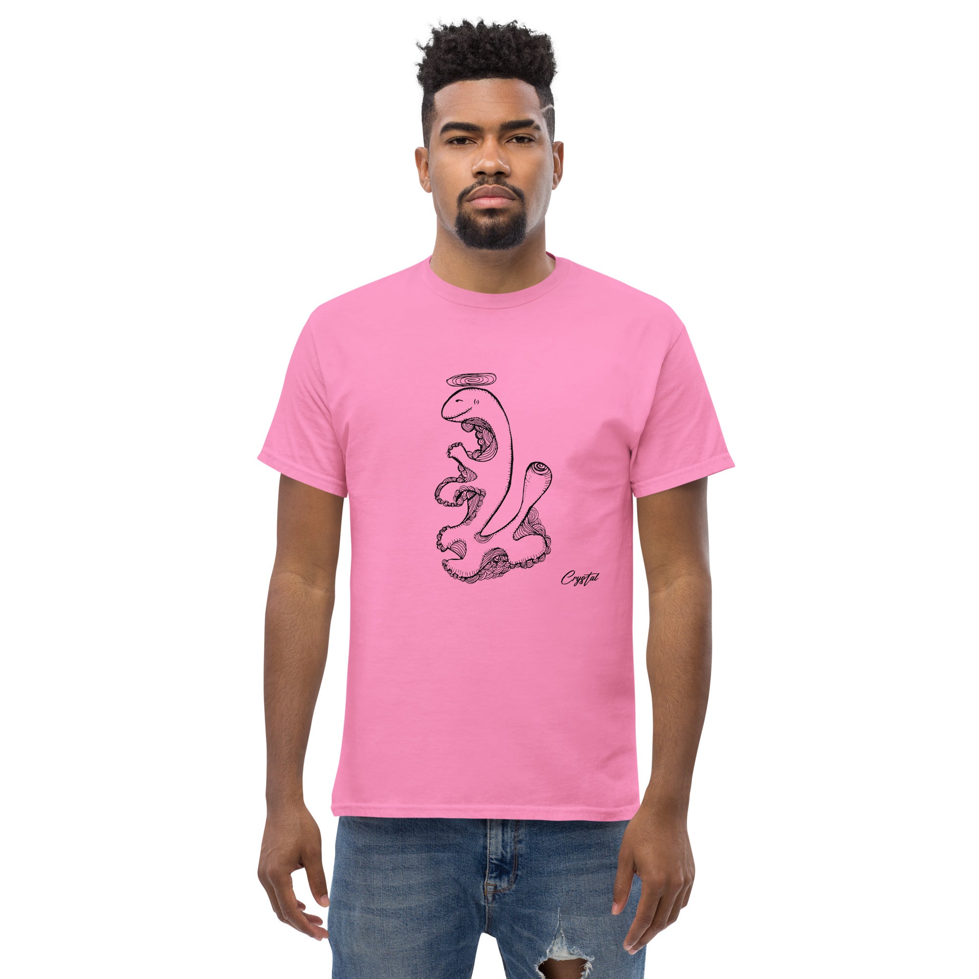 Dinosaur Walking with Halo - Cute & Creepy "Stay Weird" Cartoon Illustration Men's classic tee