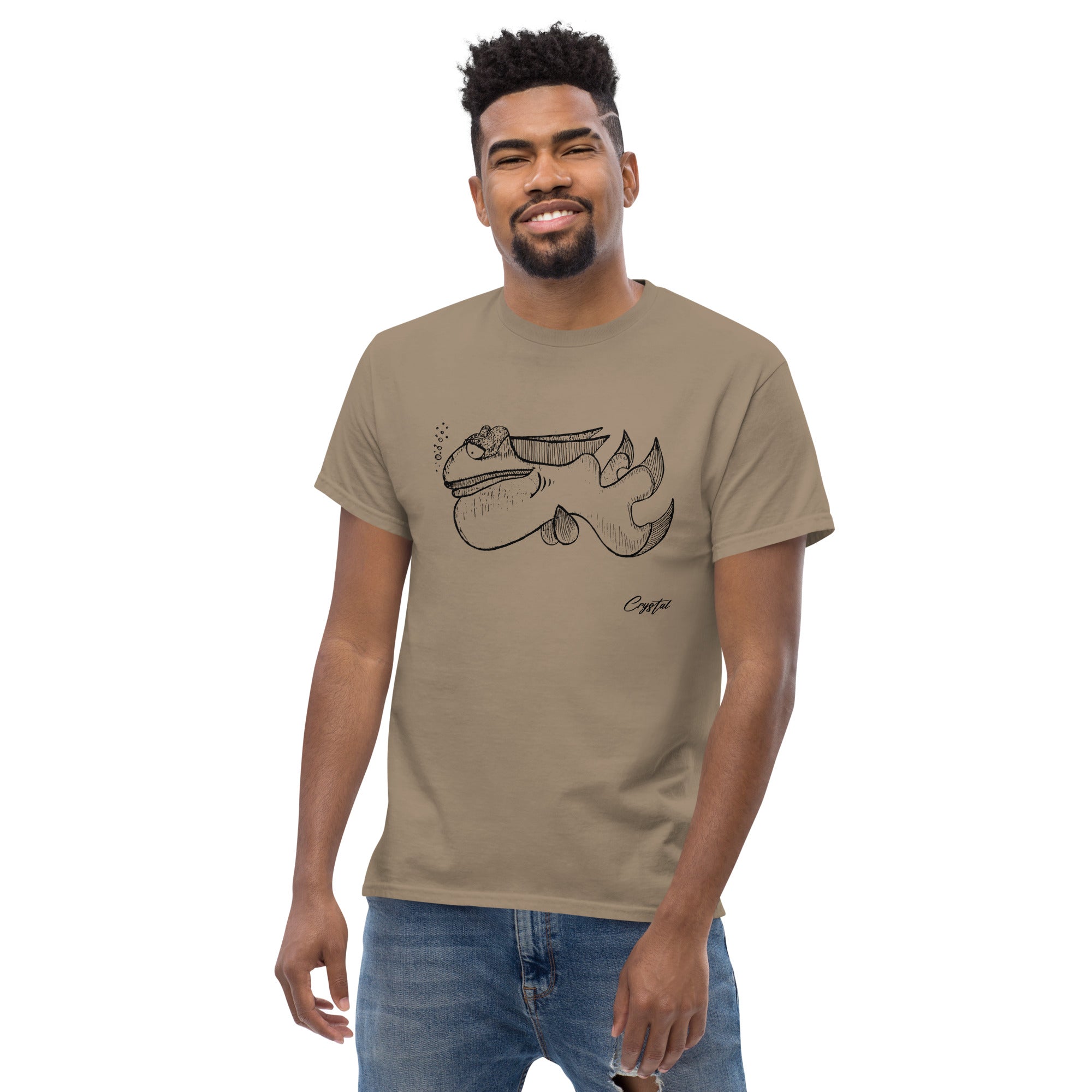 Cute Fish Underwater with Sad Eyes & Pensive Look - Cute & Creepy "Stay Weird" Cartoon Illustration Men's classic tee
