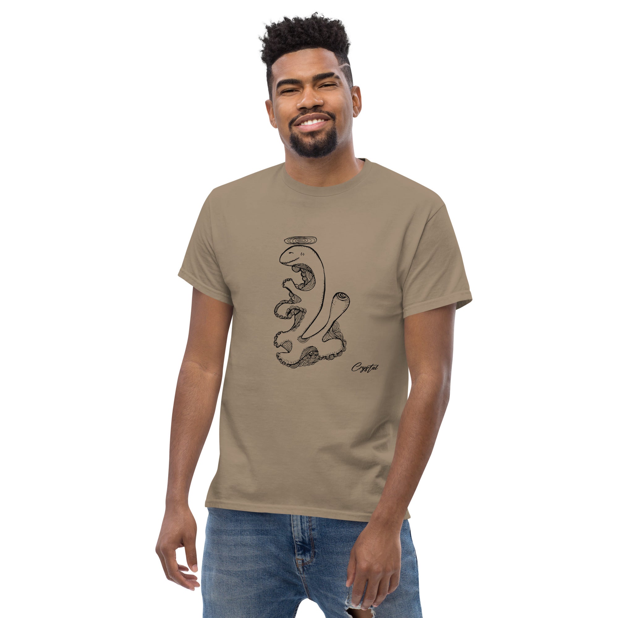 Dinosaur Walking with Halo - Cute & Creepy "Stay Weird" Cartoon Illustration Men's classic tee