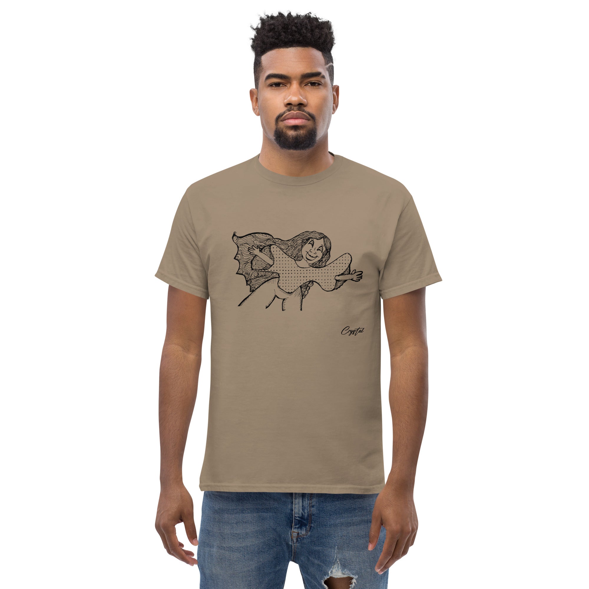 Happy Girl or Woman With Open Arms, Big Hair & Polkadot Shirt - Cute & Creepy "Stay Weird" Cartoon Illustration Men's classic tee