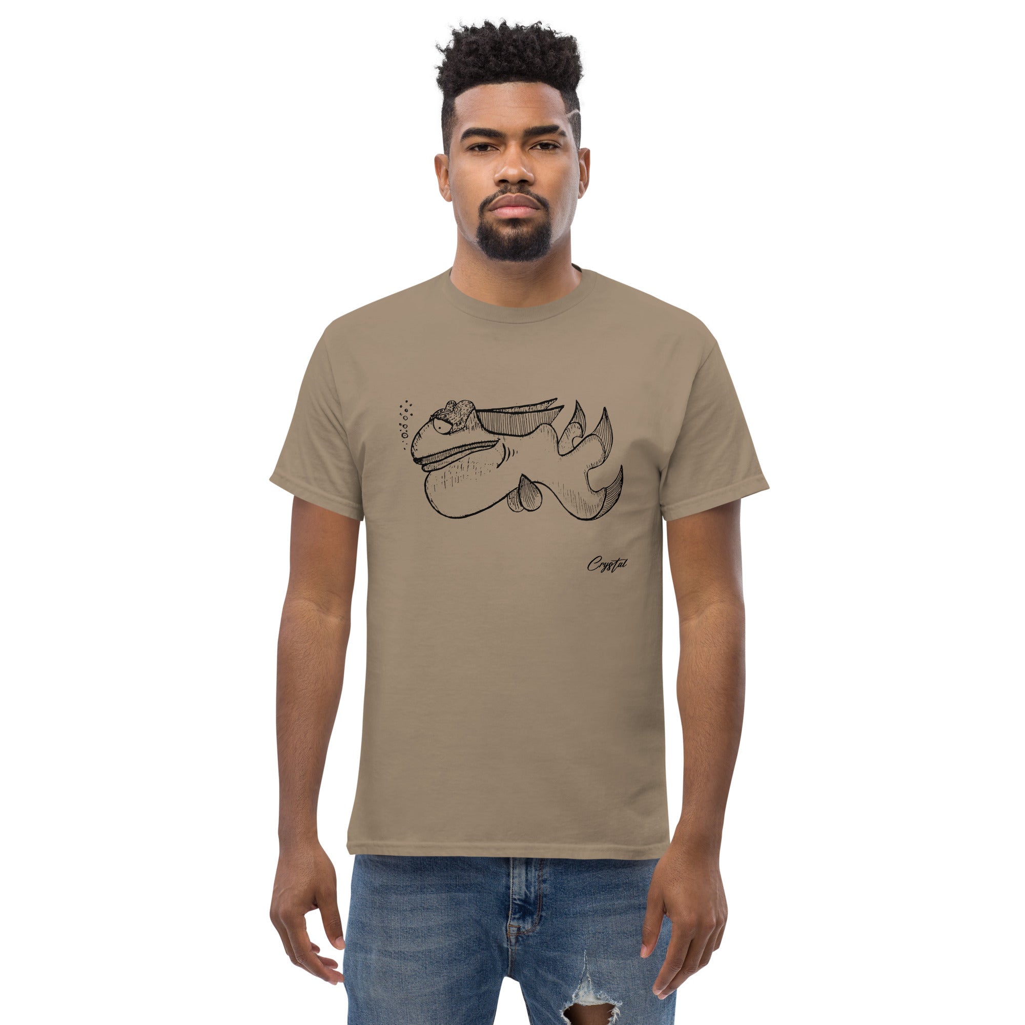 Cute Fish Underwater with Sad Eyes & Pensive Look - Cute & Creepy "Stay Weird" Cartoon Illustration Men's classic tee