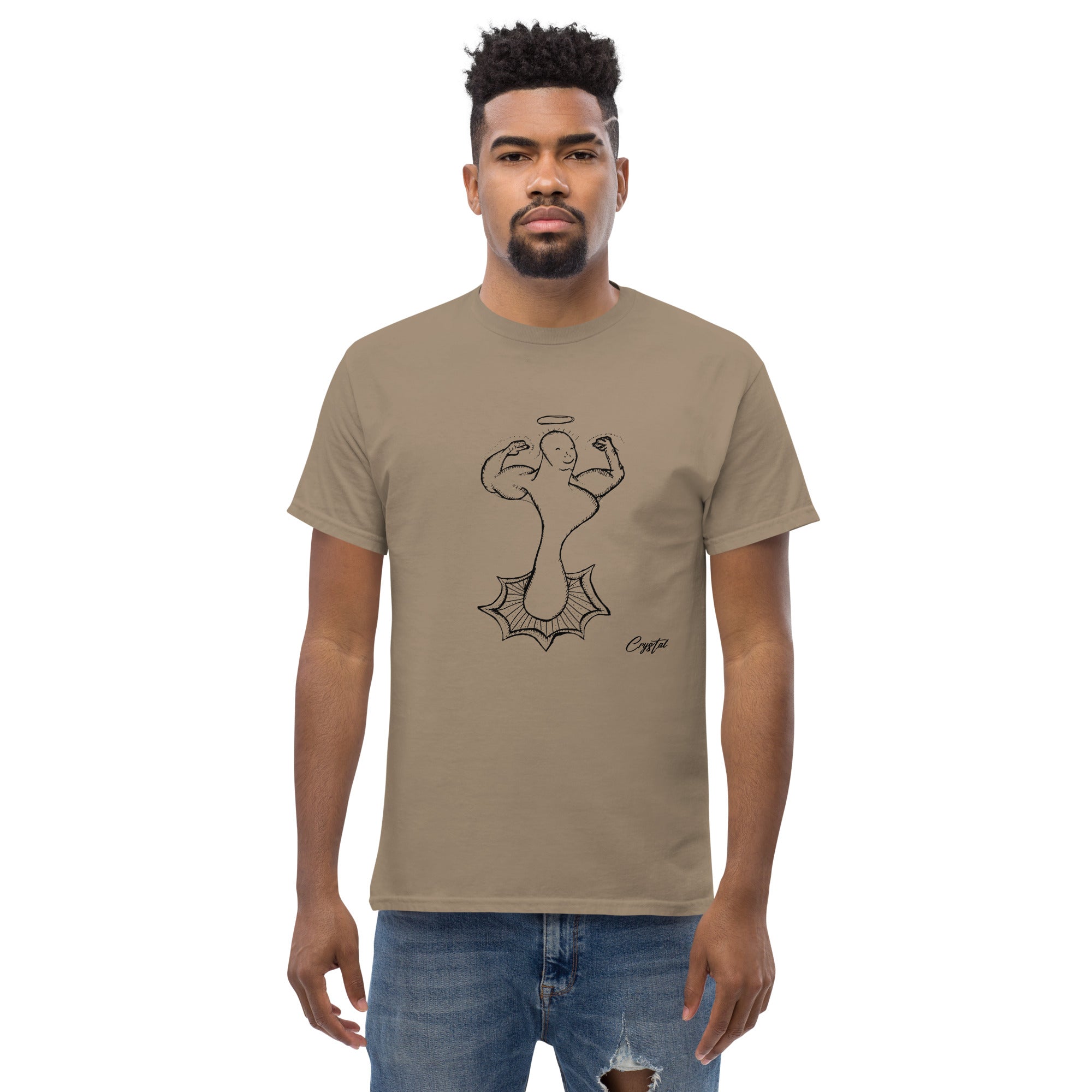 Genderless Powerful Man or Woman Flexing Biceps With A Proud Chest - Cute & Creepy "Stay Weird" Cartoon Illustration Men's classic tee