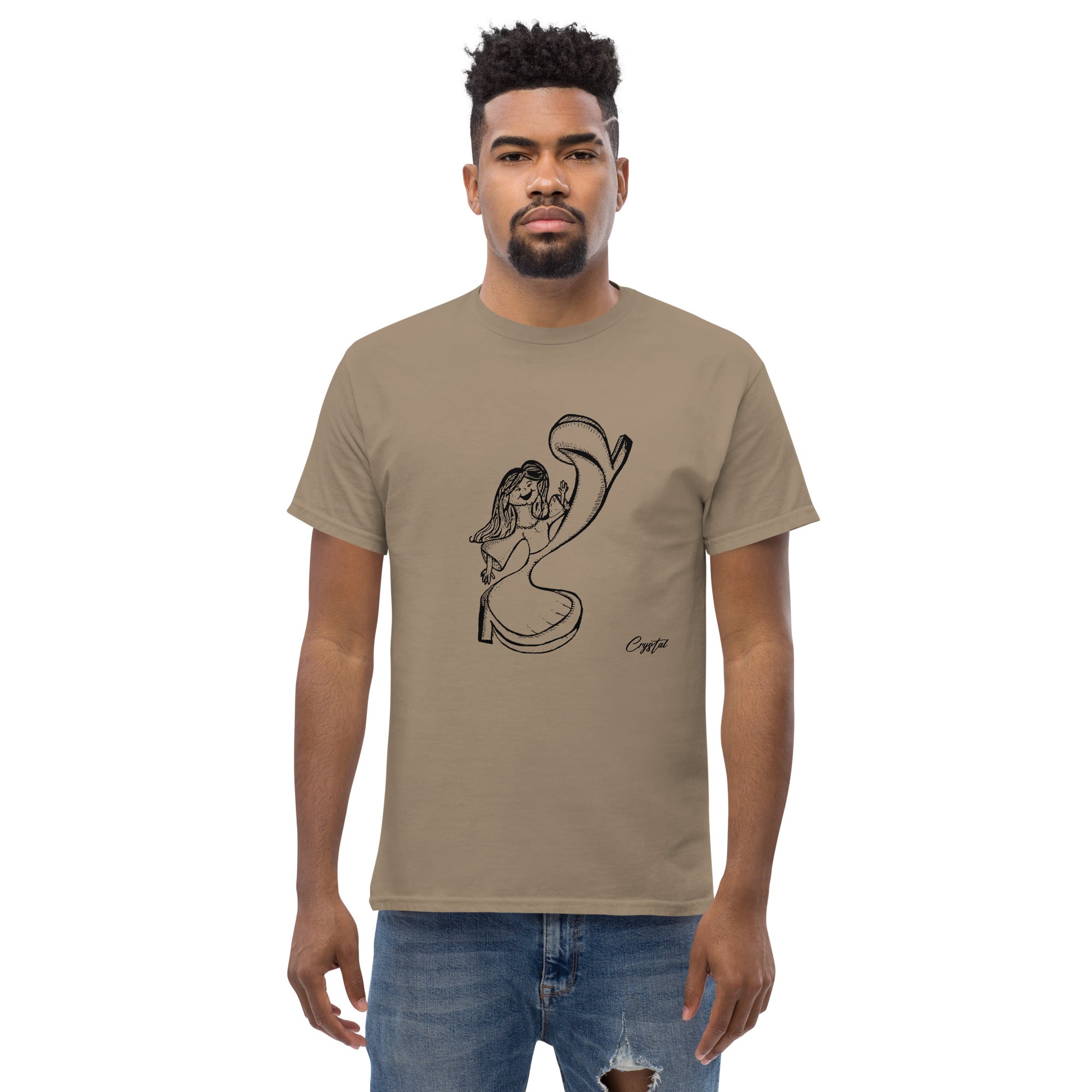 Happy Girl or Woman Dancing and Kicking - Cute & Creepy "Stay Weird" Cartoon Illustration Men's classic tee