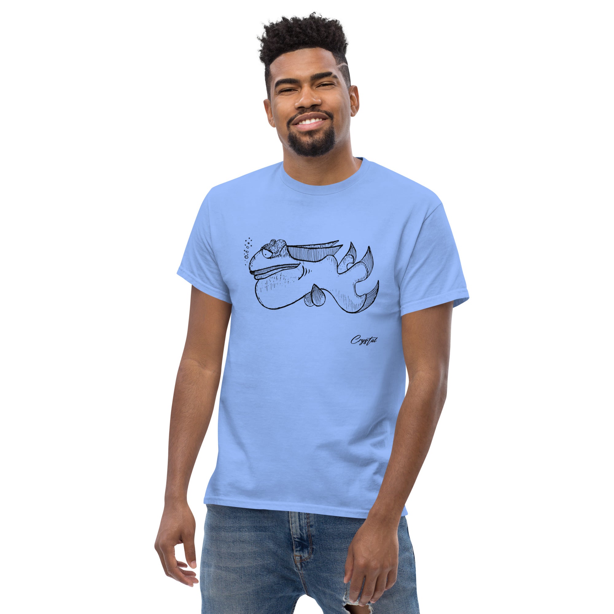 Cute Fish Underwater with Sad Eyes & Pensive Look - Cute & Creepy "Stay Weird" Cartoon Illustration Men's classic tee