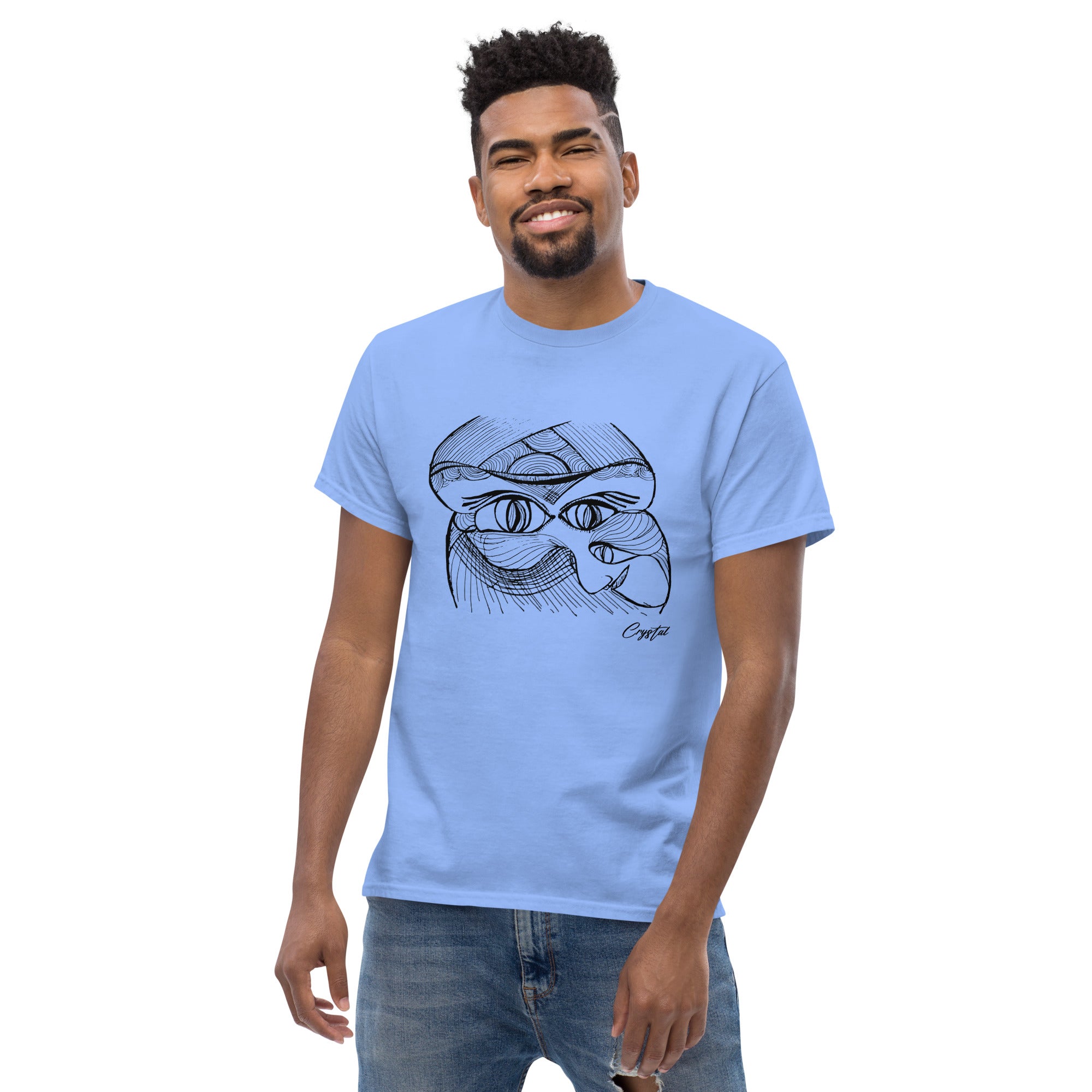 Genderless Face with Ornate Pattern and Four Eyes - Cute & Creepy "Stay Weird" Cartoon Illustration Men's classic tee