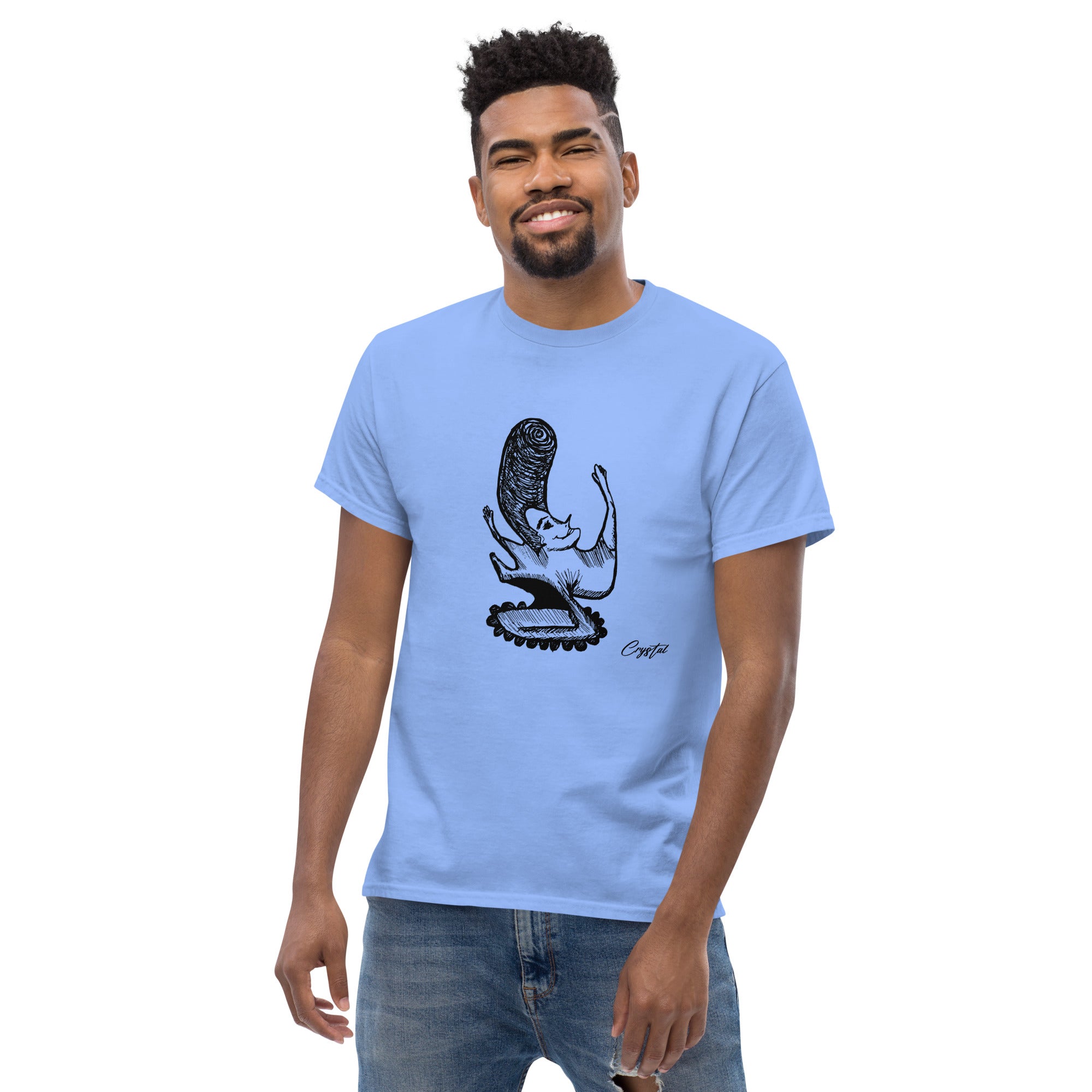 LGBTQ-Inspired Abstract Drawing of Genderless Man or Woman with Big Hair Smiling and Holding A Dancing Pose - Cute & Creepy "Stay Weird" Cartoon Illustration Men's classic tee