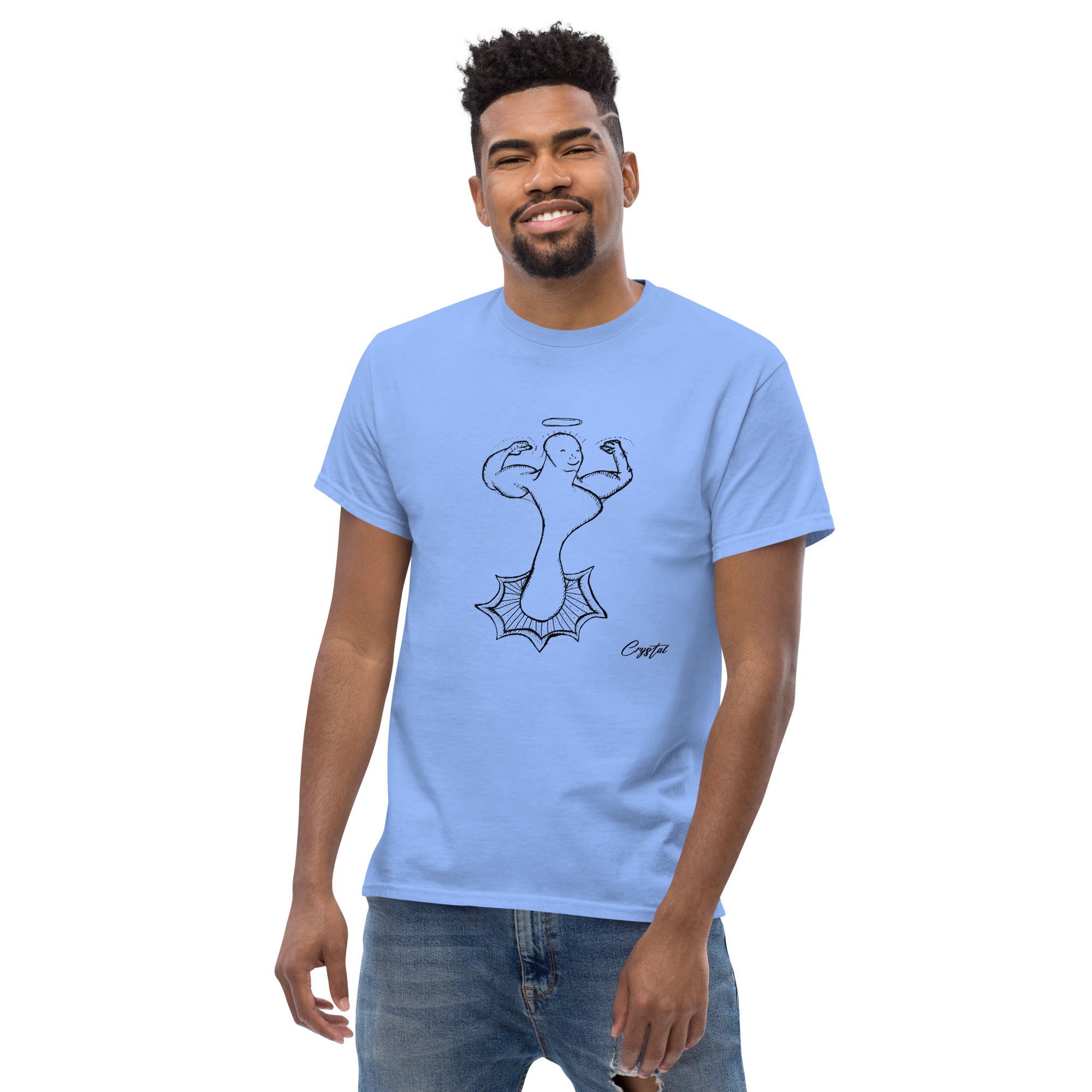 Genderless Powerful Man or Woman Flexing Biceps With A Proud Chest - Cute & Creepy "Stay Weird" Cartoon Illustration Men's classic tee