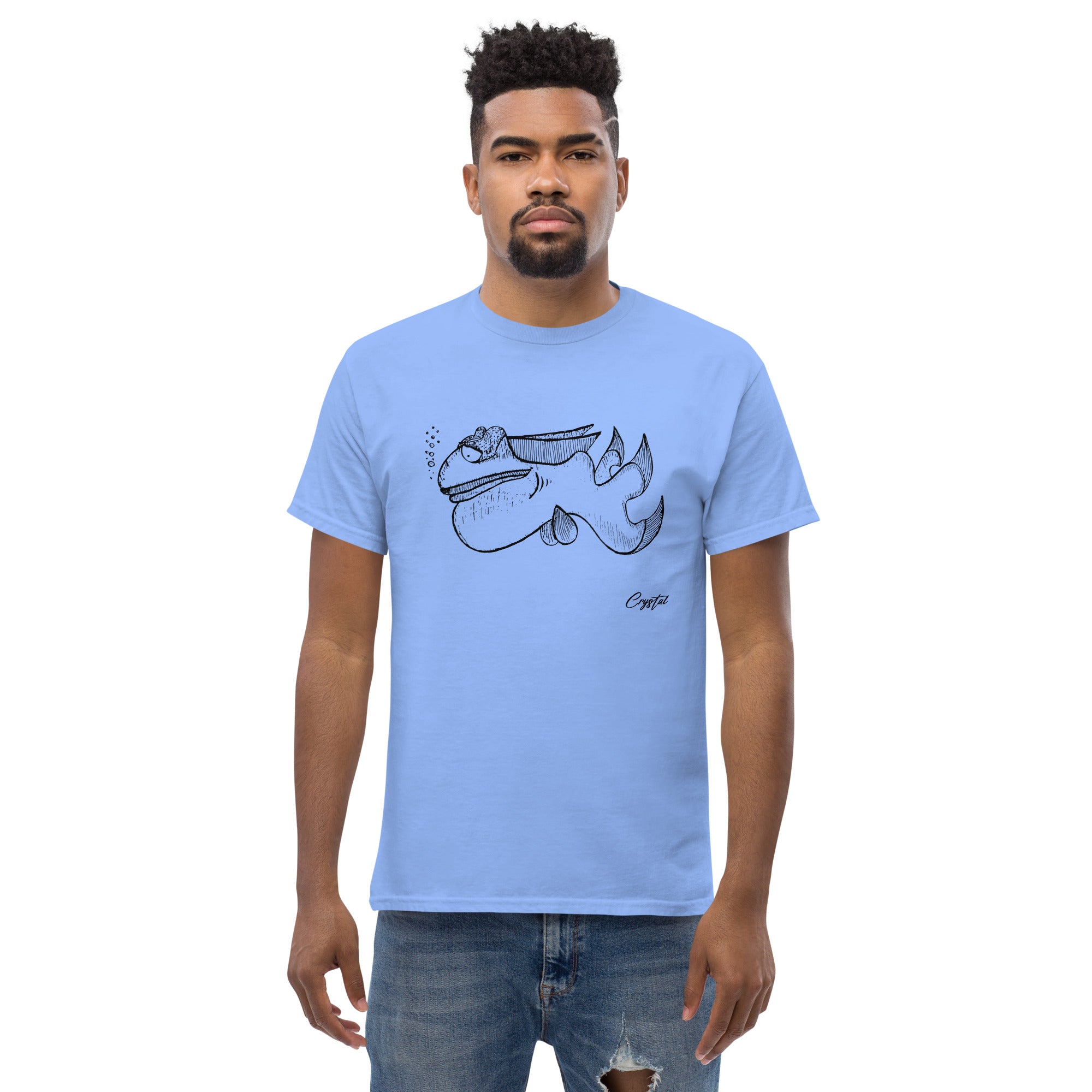 Cute Fish Underwater with Sad Eyes & Pensive Look - Cute & Creepy "Stay Weird" Cartoon Illustration Men's classic tee