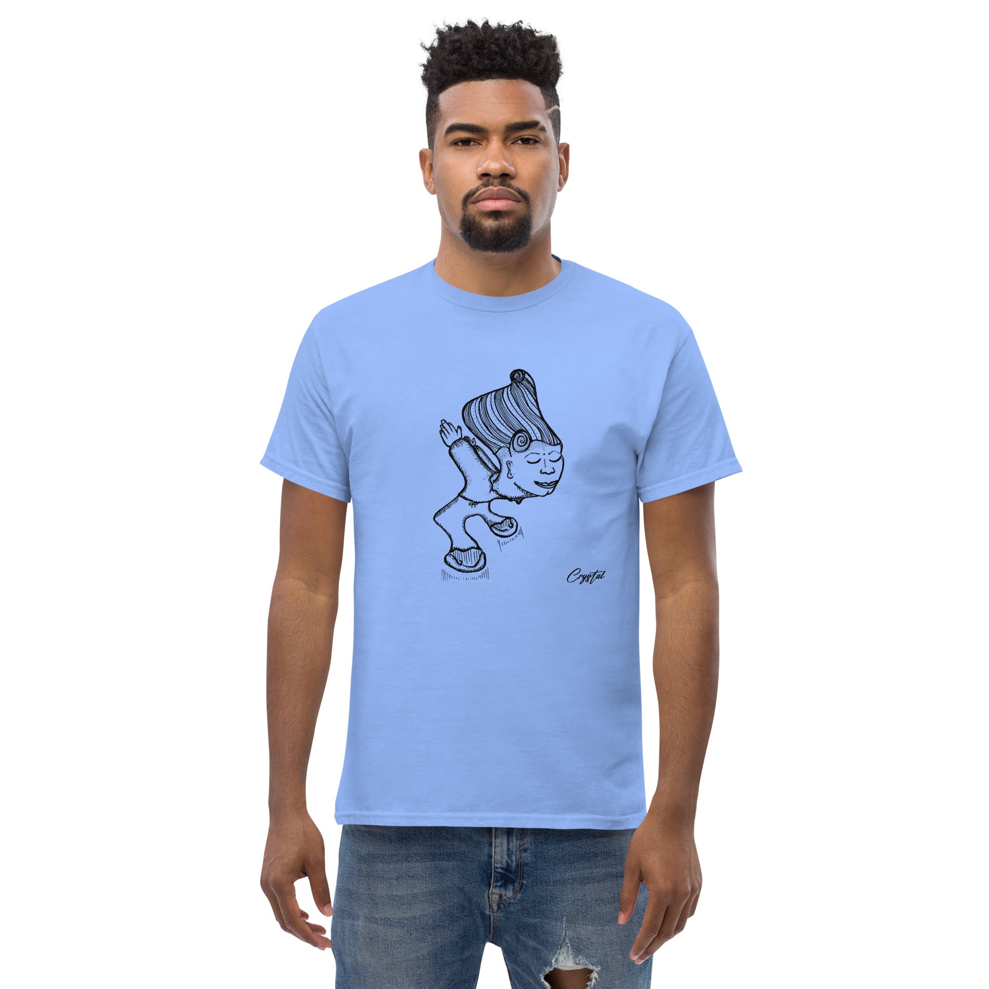 Genderless Person with Great Hair Bowing in Reverence or Gratitude - Cute & Creepy "Stay Weird" Cartoon Illustration Men's classic tee