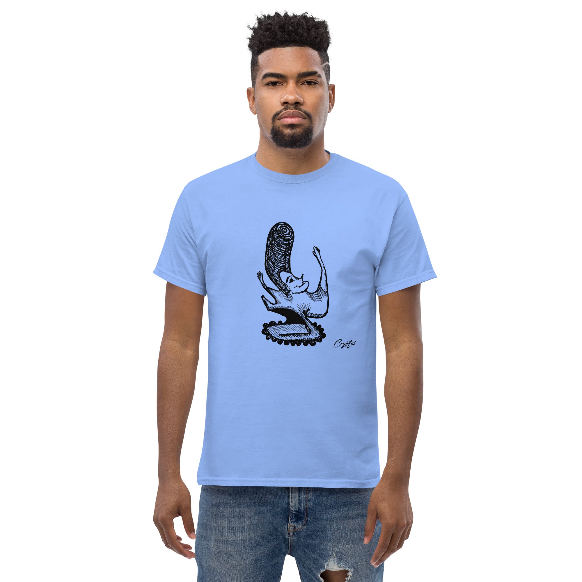 LGBTQ-Inspired Abstract Drawing of Genderless Man or Woman with Big Hair Smiling and Holding A Dancing Pose - Cute & Creepy "Stay Weird" Cartoon Illustration Men's classic tee