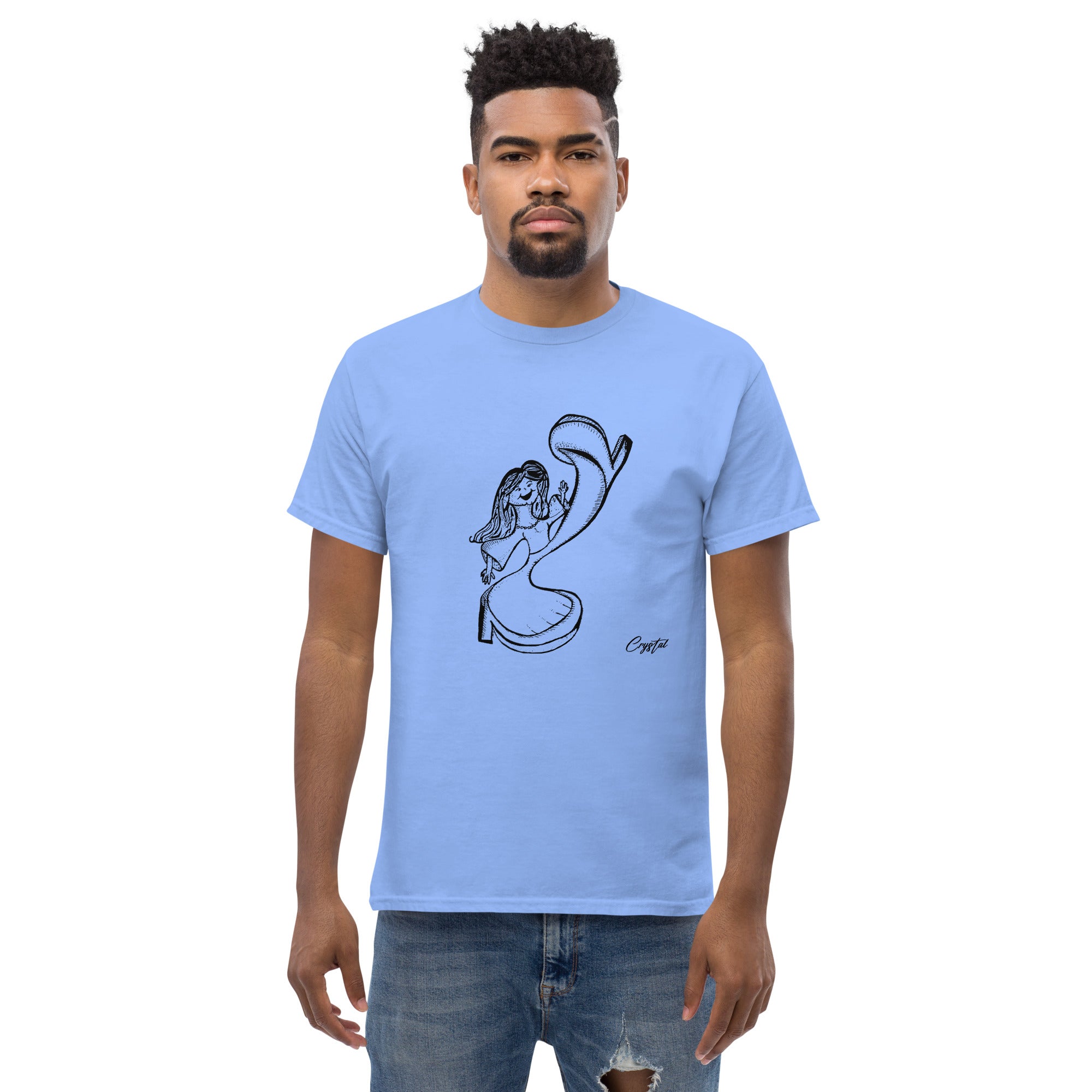 Happy Girl or Woman Dancing and Kicking - Cute & Creepy "Stay Weird" Cartoon Illustration Men's classic tee
