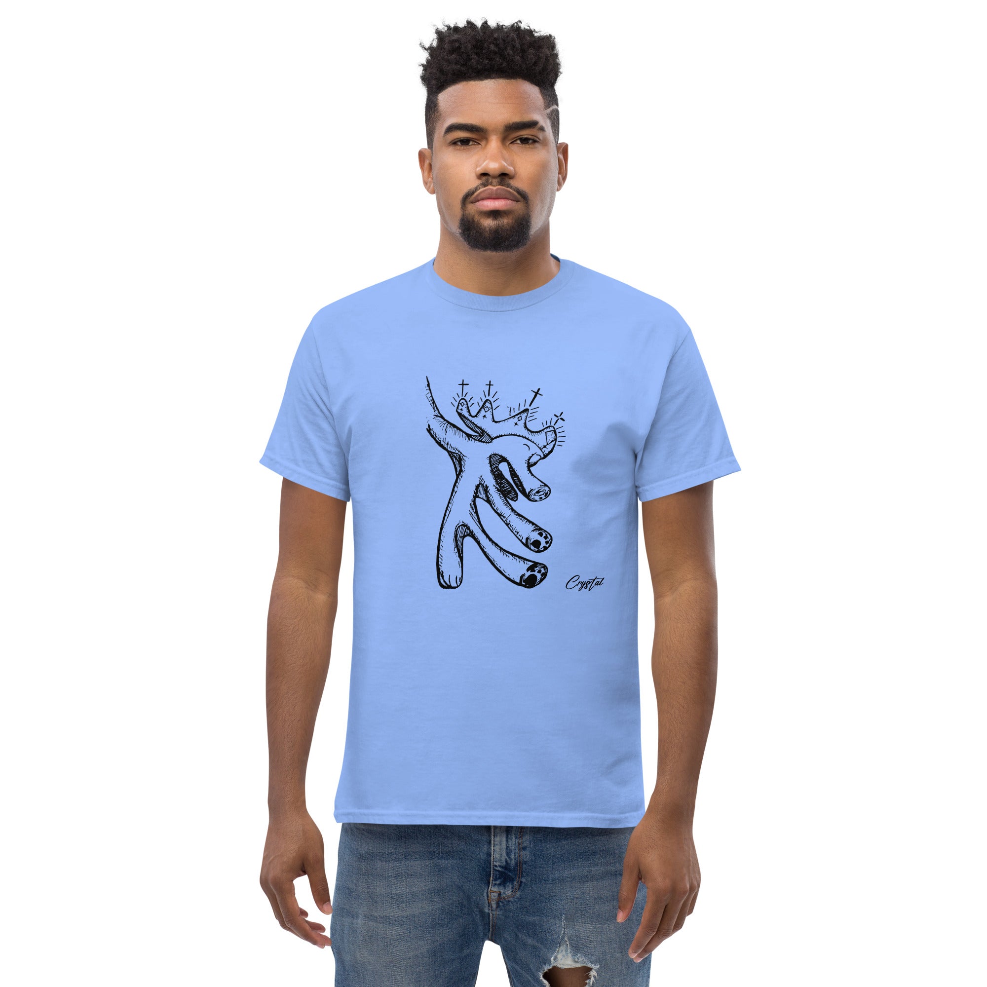 Happy "Pig" Dinosaur Dancing with Crown - Cute & Creepy "Stay Weird" Cartoon Illustration Men's classic tee