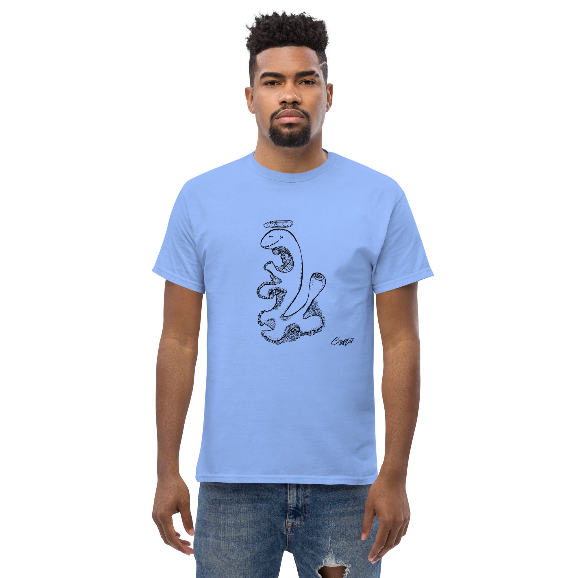 Dinosaur Walking with Halo - Cute & Creepy "Stay Weird" Cartoon Illustration Men's classic tee