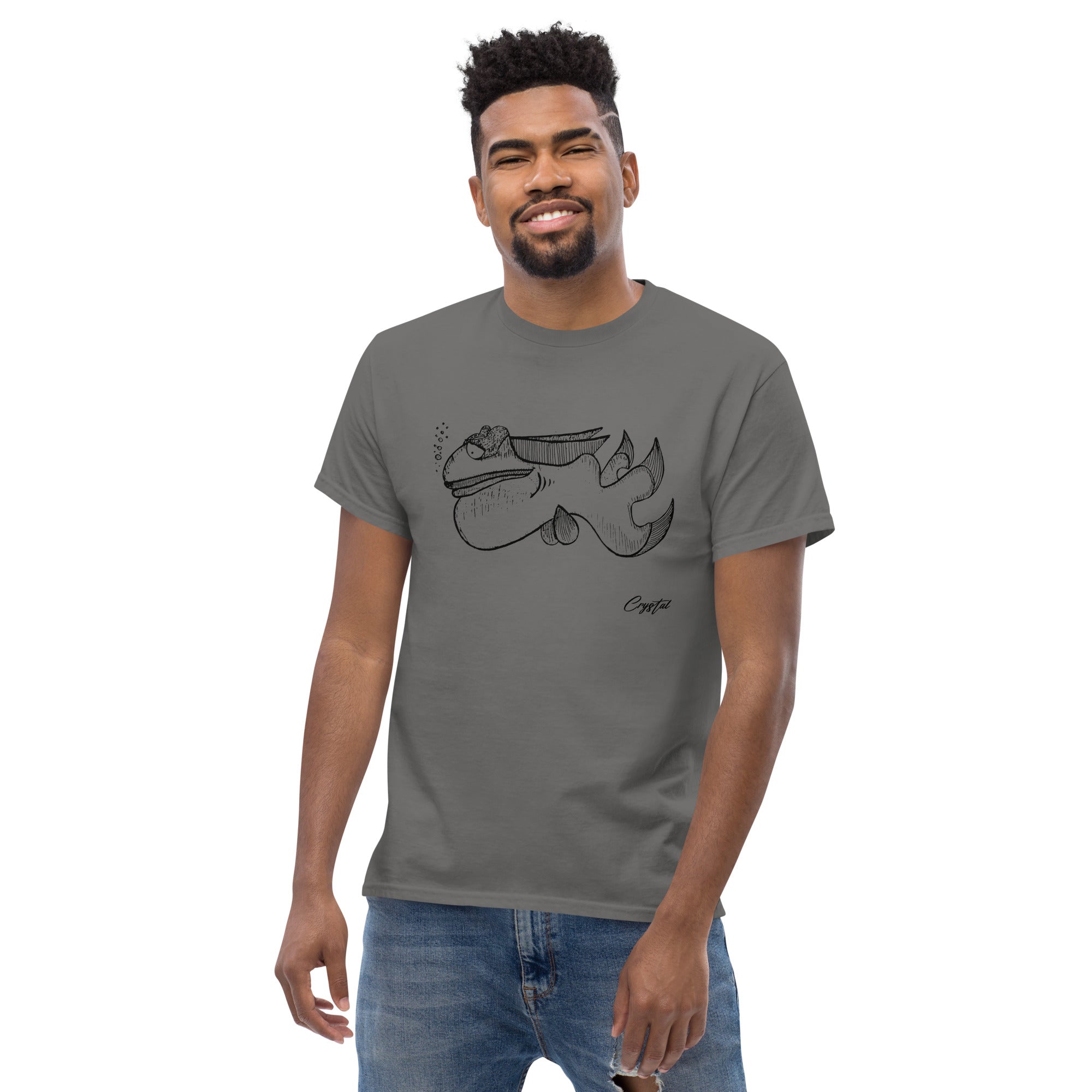 Cute Fish Underwater with Sad Eyes & Pensive Look - Cute & Creepy "Stay Weird" Cartoon Illustration Men's classic tee