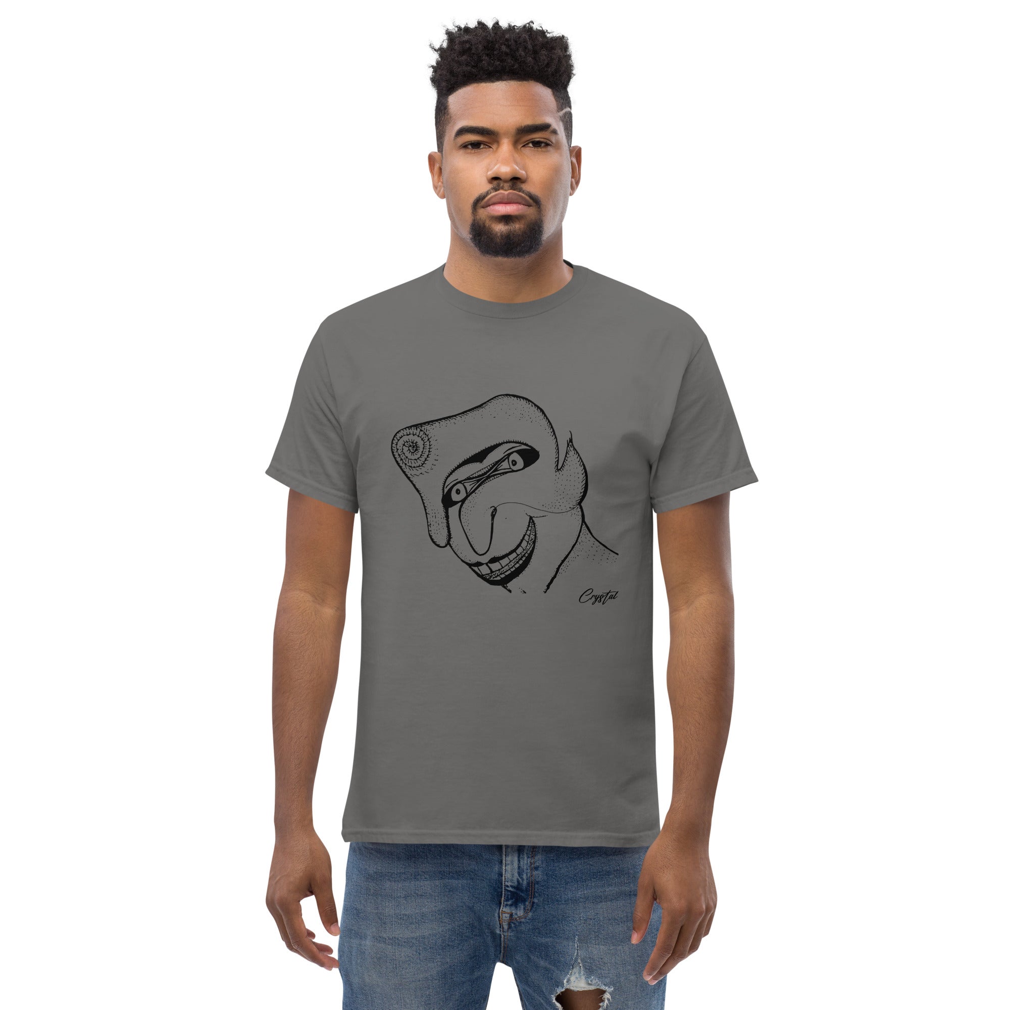 Genderless Face With Mask, Big Hair, Big Teeth & Cleft Chin - Cute & Creepy "Stay Weird" Cartoon Illustration Men's classic tee