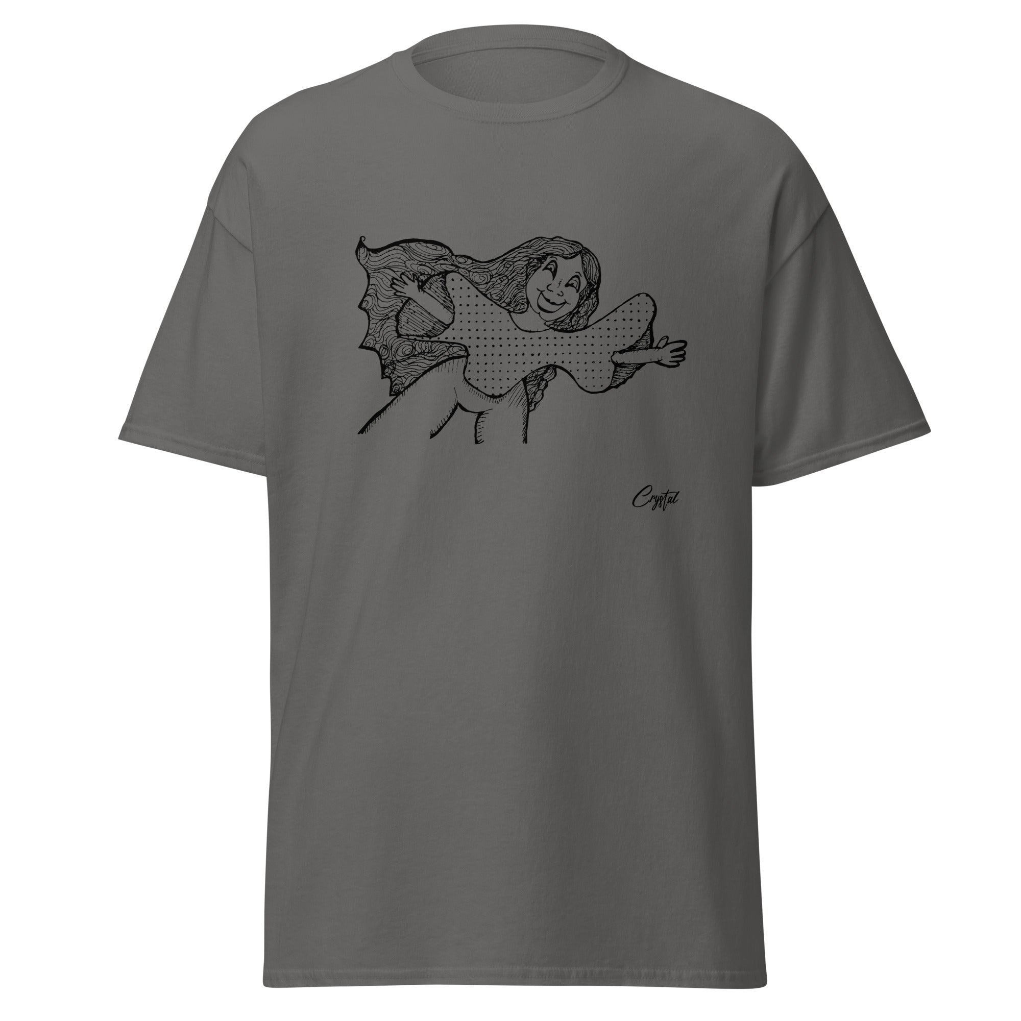 Happy Girl or Woman With Open Arms, Big Hair & Polkadot Shirt - Cute & Creepy "Stay Weird" Cartoon Illustration Men's classic tee