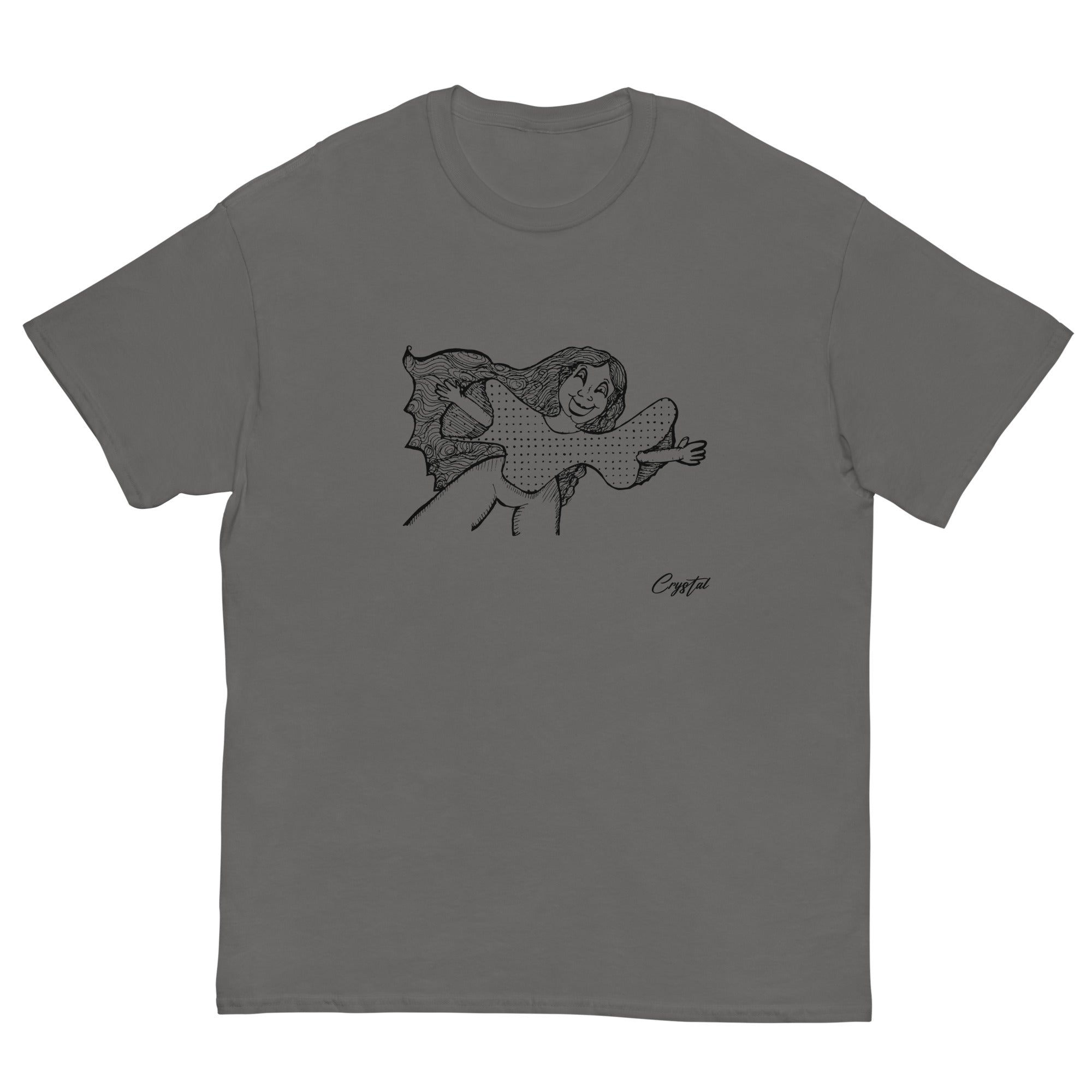 Happy Girl or Woman With Open Arms, Big Hair & Polkadot Shirt - Cute & Creepy "Stay Weird" Cartoon Illustration Men's classic tee