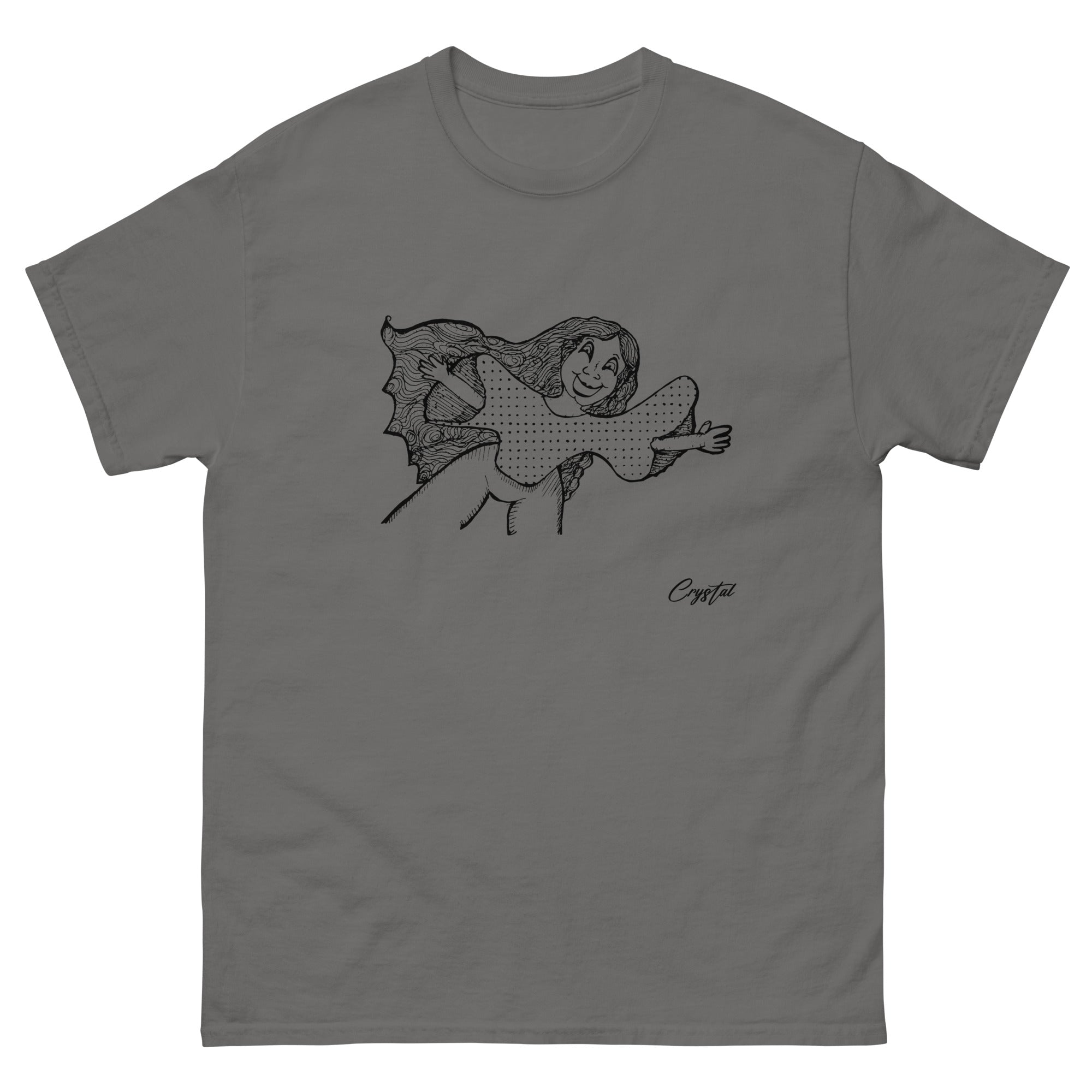 Happy Girl or Woman With Open Arms, Big Hair & Polkadot Shirt - Cute & Creepy "Stay Weird" Cartoon Illustration Men's classic tee