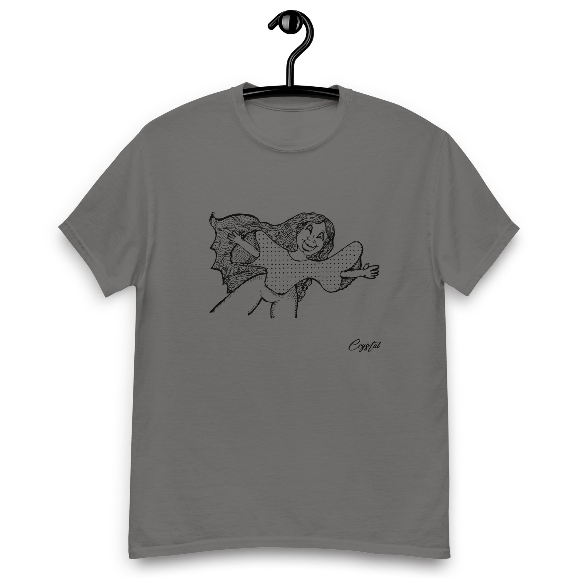 Happy Girl or Woman With Open Arms, Big Hair & Polkadot Shirt - Cute & Creepy "Stay Weird" Cartoon Illustration Men's classic tee