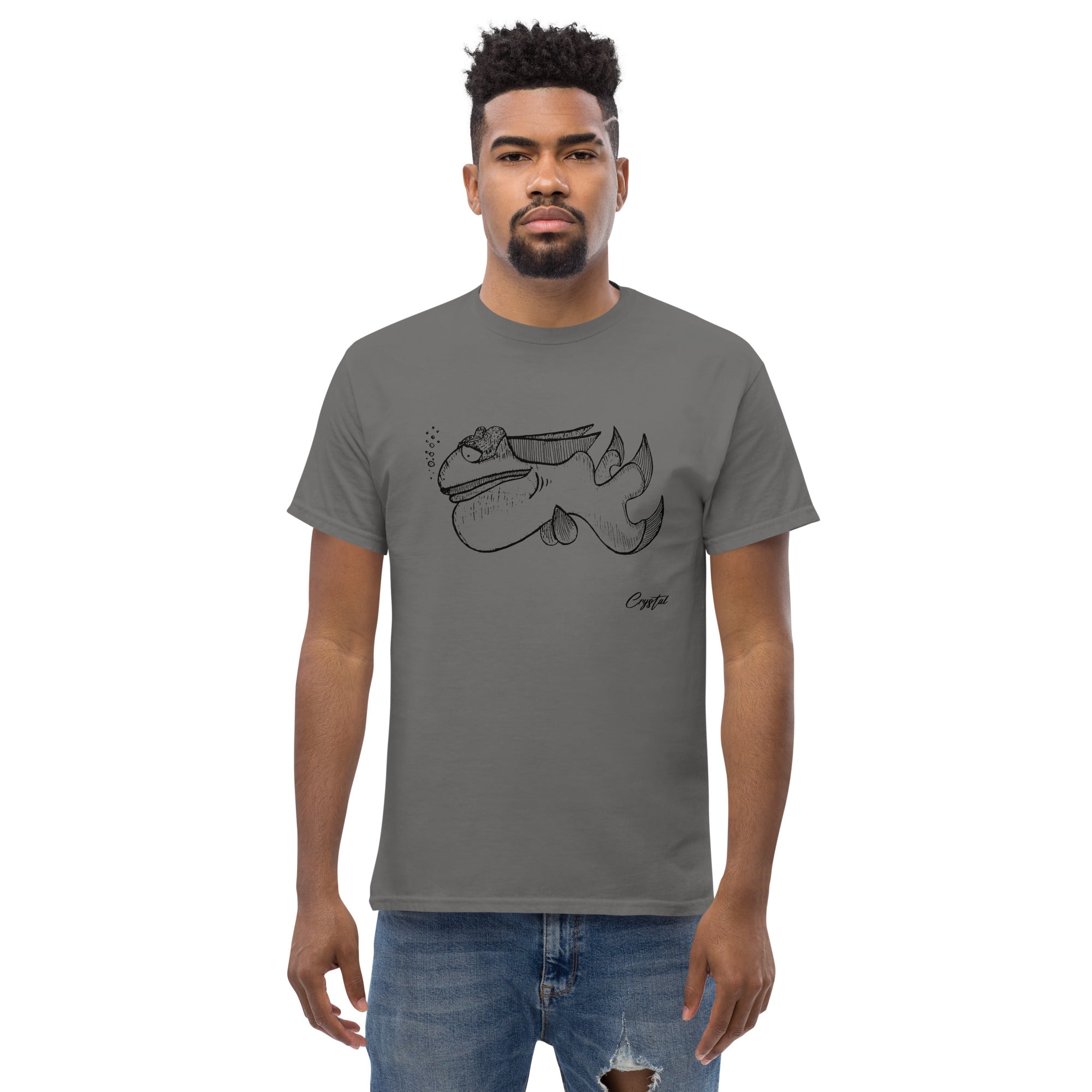 Cute Fish Underwater with Sad Eyes & Pensive Look - Cute & Creepy "Stay Weird" Cartoon Illustration Men's classic tee