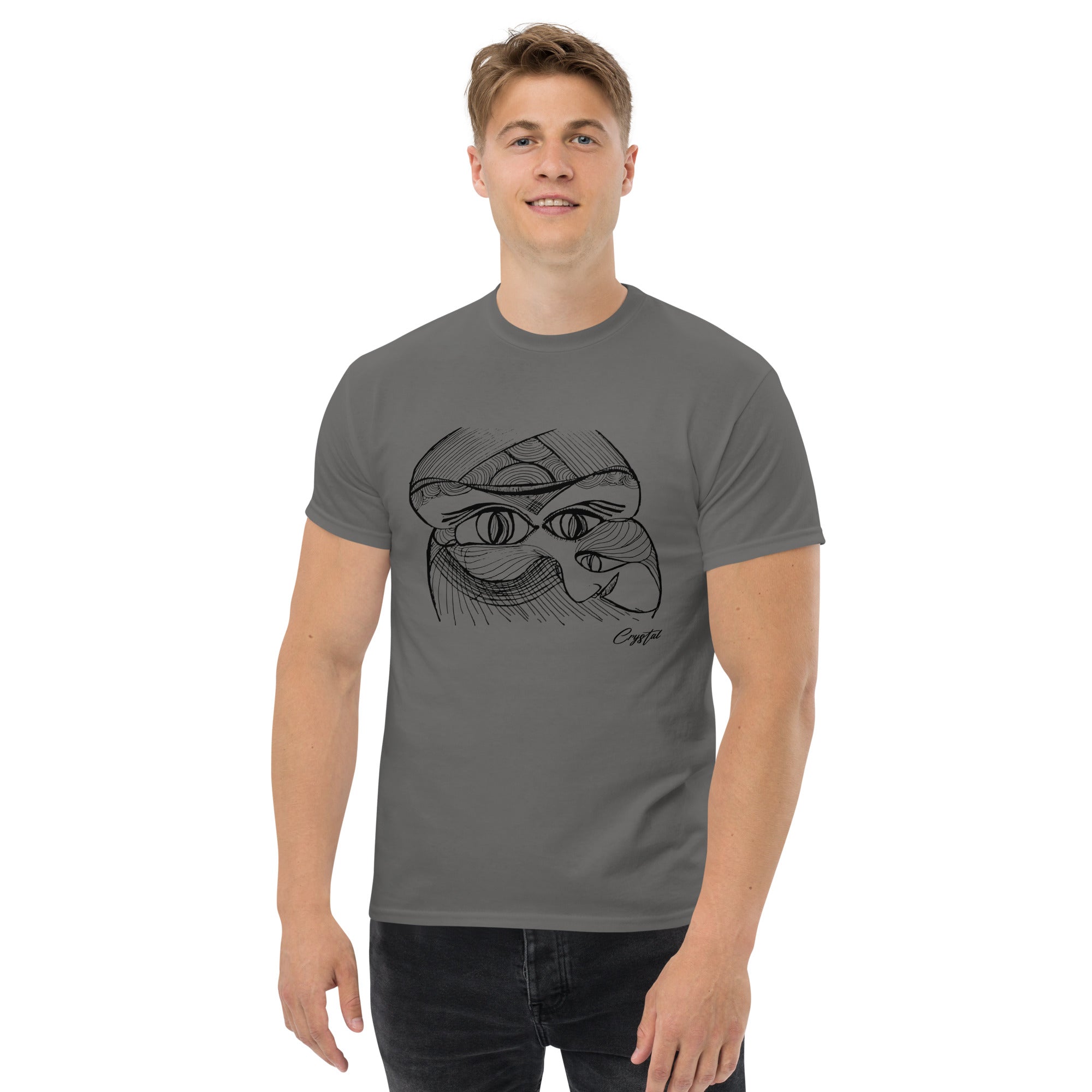 Genderless Face with Ornate Pattern and Four Eyes - Cute & Creepy "Stay Weird" Cartoon Illustration Men's classic tee